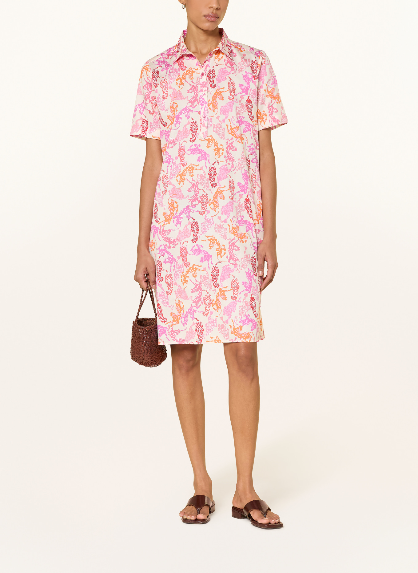 MILANO ITALY Rochie tip cămașă: ROZ / CREM / PORTOCALIU