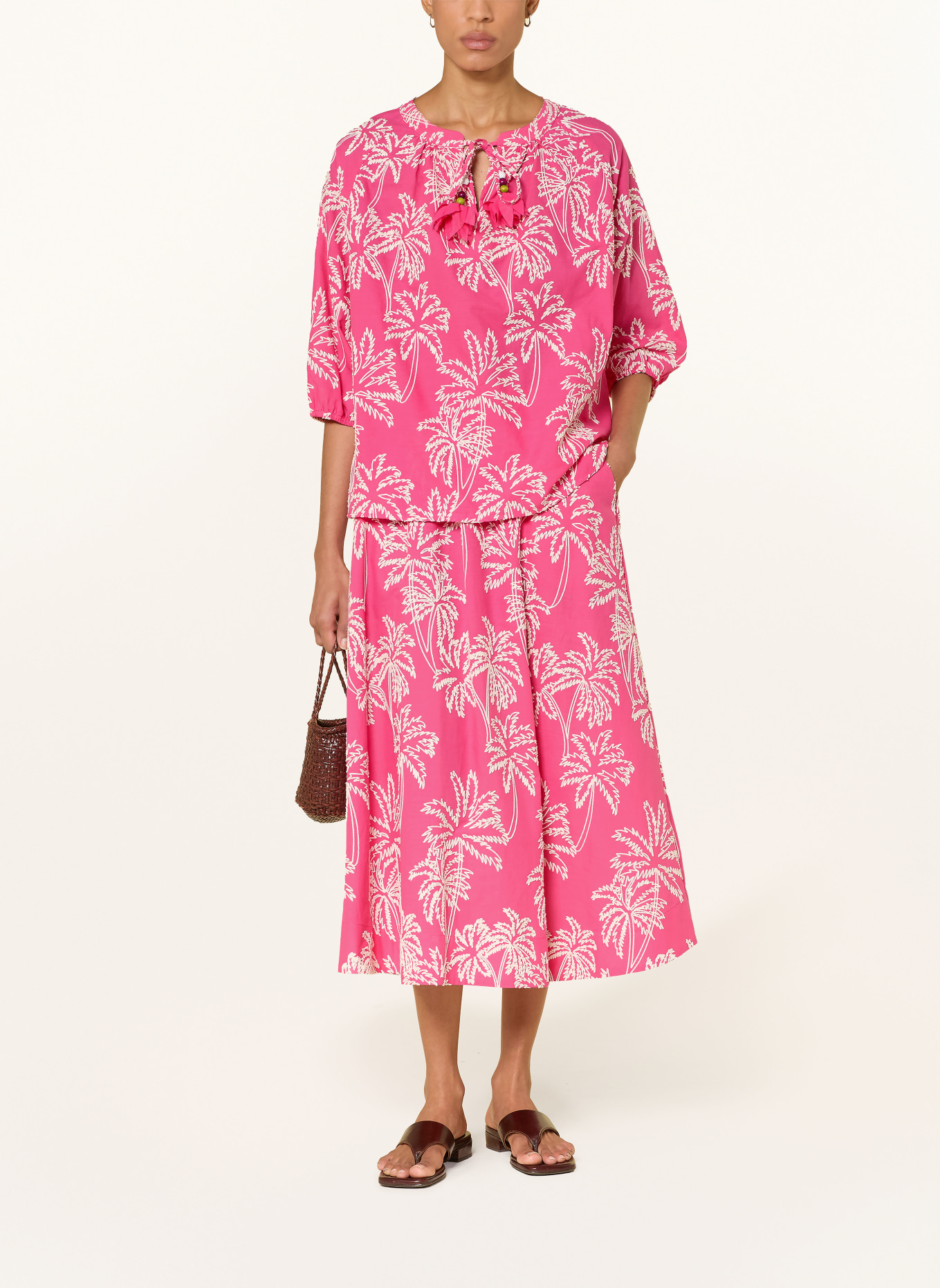 MILANO ITALY Blouse-style shirt with 3/4 sleeves: PINK / ECRU