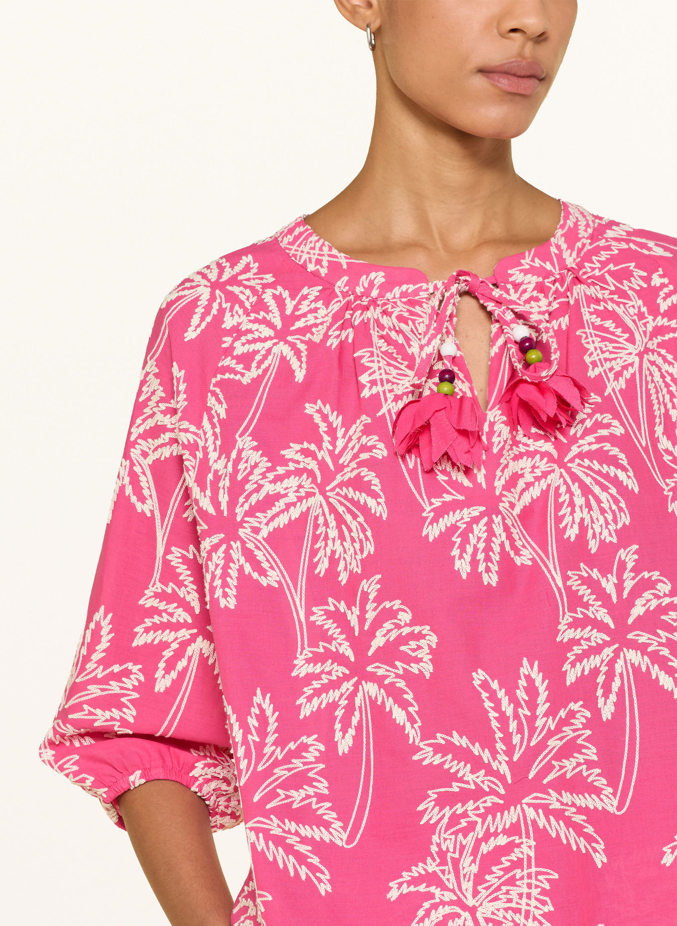 MILANO ITALY Blouse-style shirt with 3/4 sleeves: PINK / ECRU