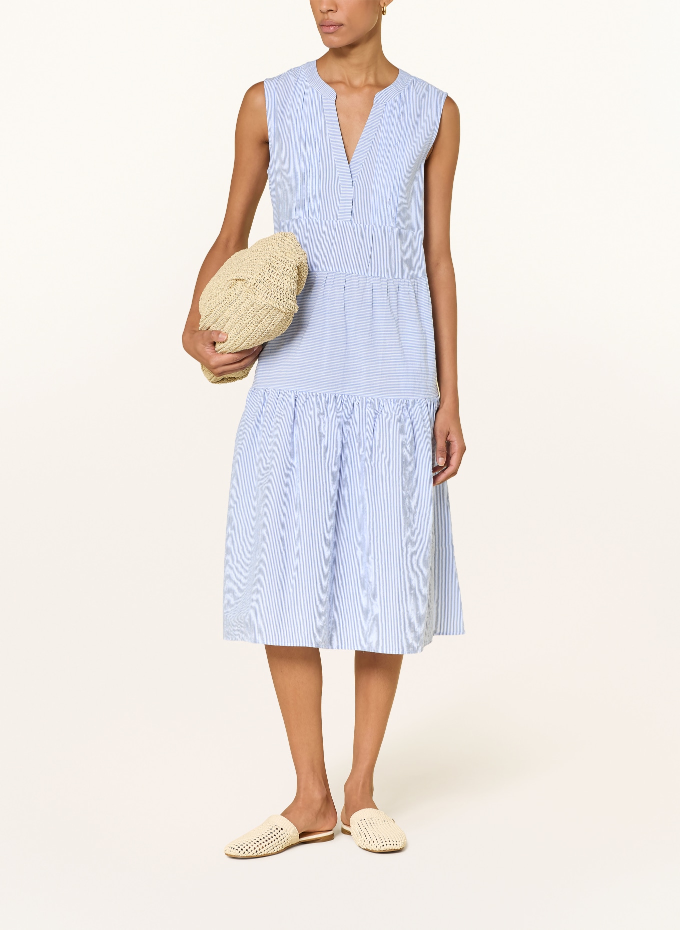 MILANO ITALY Dress with ruffles: LIGHT BLUE / WHITE