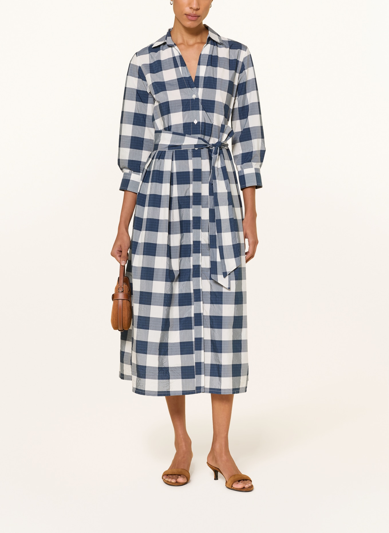 0039 ITALY JULENE shirt dress with 3/4 sleeves: DARK BLUE / BLUE GRAY / WHITE