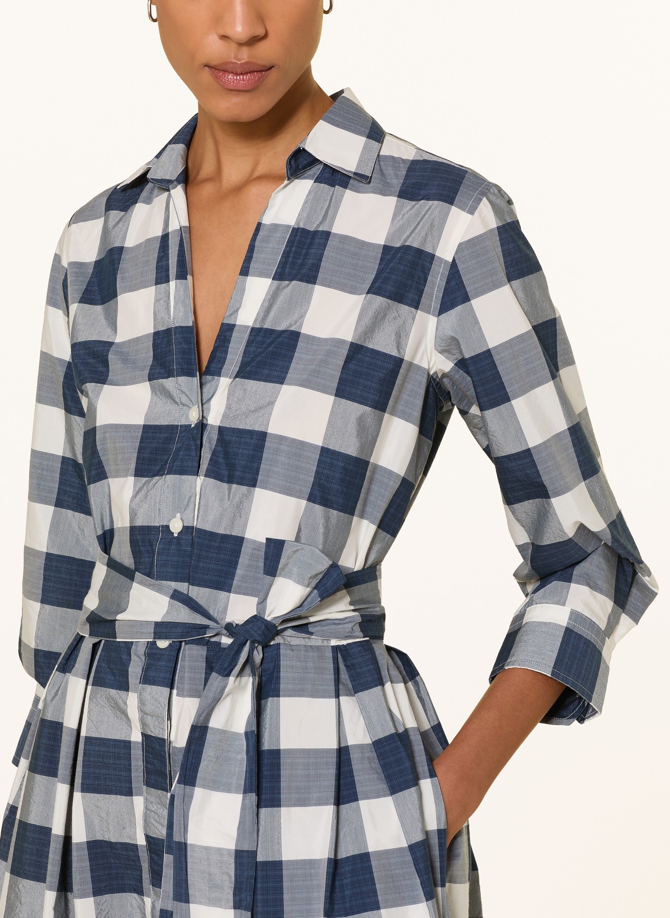 0039 ITALY JULENE shirt dress with 3/4 sleeves: DARK BLUE / BLUE GRAY / WHITE