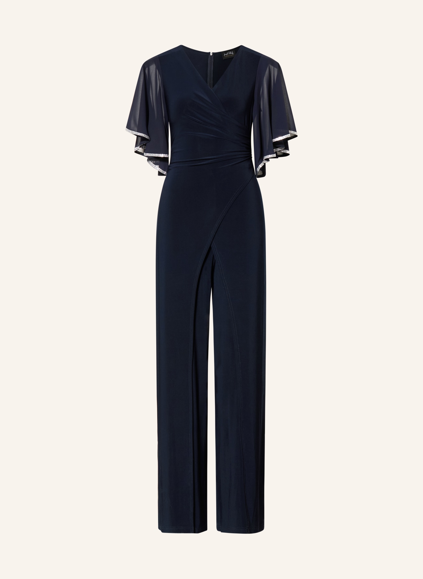 Joseph Ribkoff SIGNATURE Jumpsuit mit Schmucksteinen und Volants: DUNKELBLAU / SILBER
