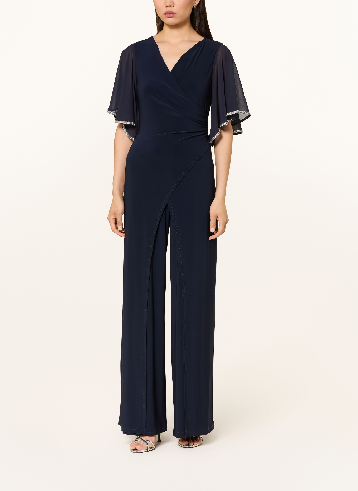Joseph Ribkoff SIGNATURE Jumpsuit mit Schmucksteinen und Volants: DUNKELBLAU / SILBER