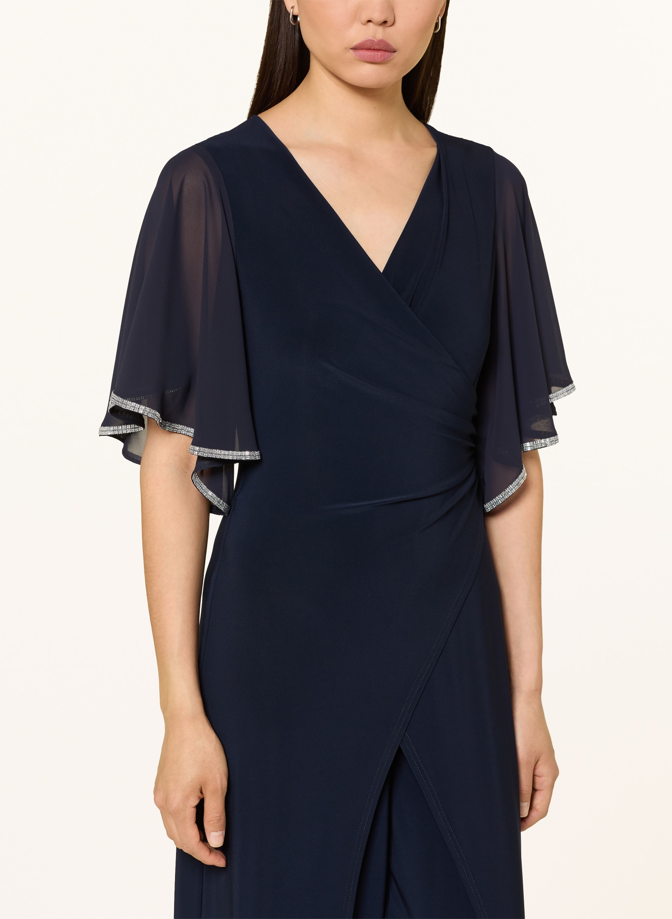 Joseph Ribkoff SIGNATURE Jumpsuit mit Schmucksteinen und Volants: DUNKELBLAU / SILBER