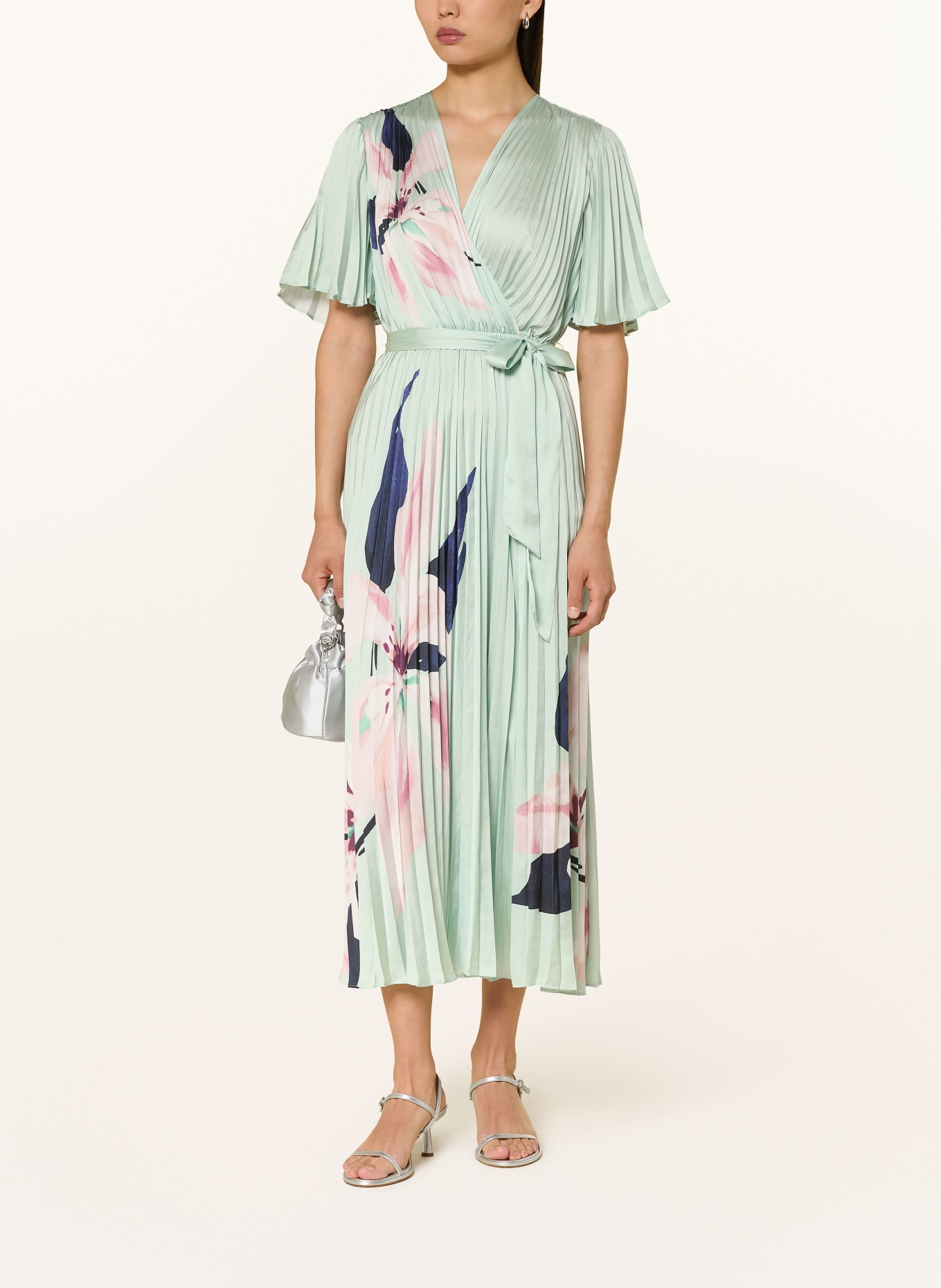 Joseph Ribkoff SIGNATURE Plisséjurk met wikkellook: MINT / ROZE / DONKERBLAUW