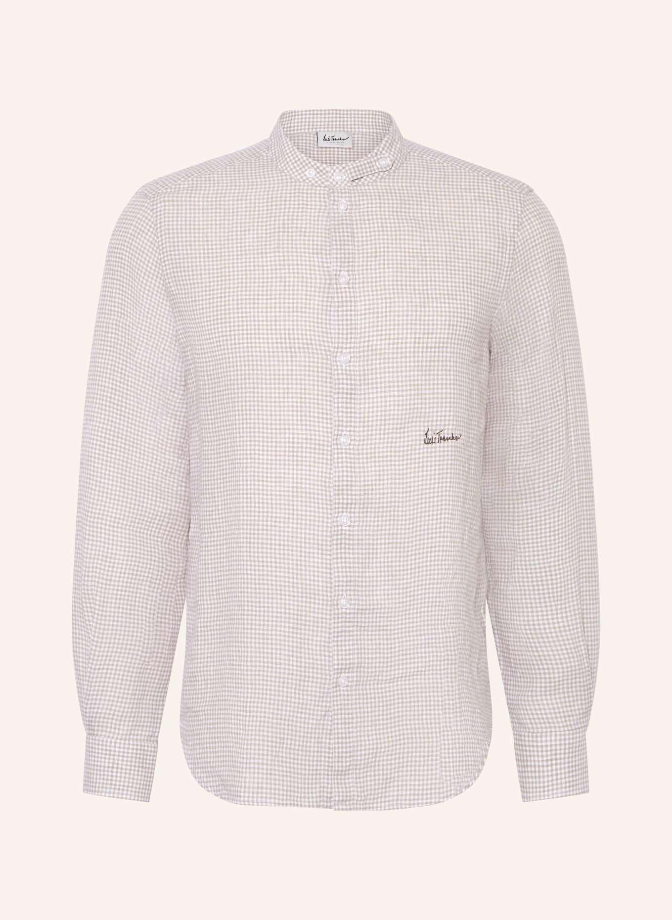 Luis Trenker Chemise en lin LUBERNET coupe classique avec col montant: MARRON CLAIR / BLANC