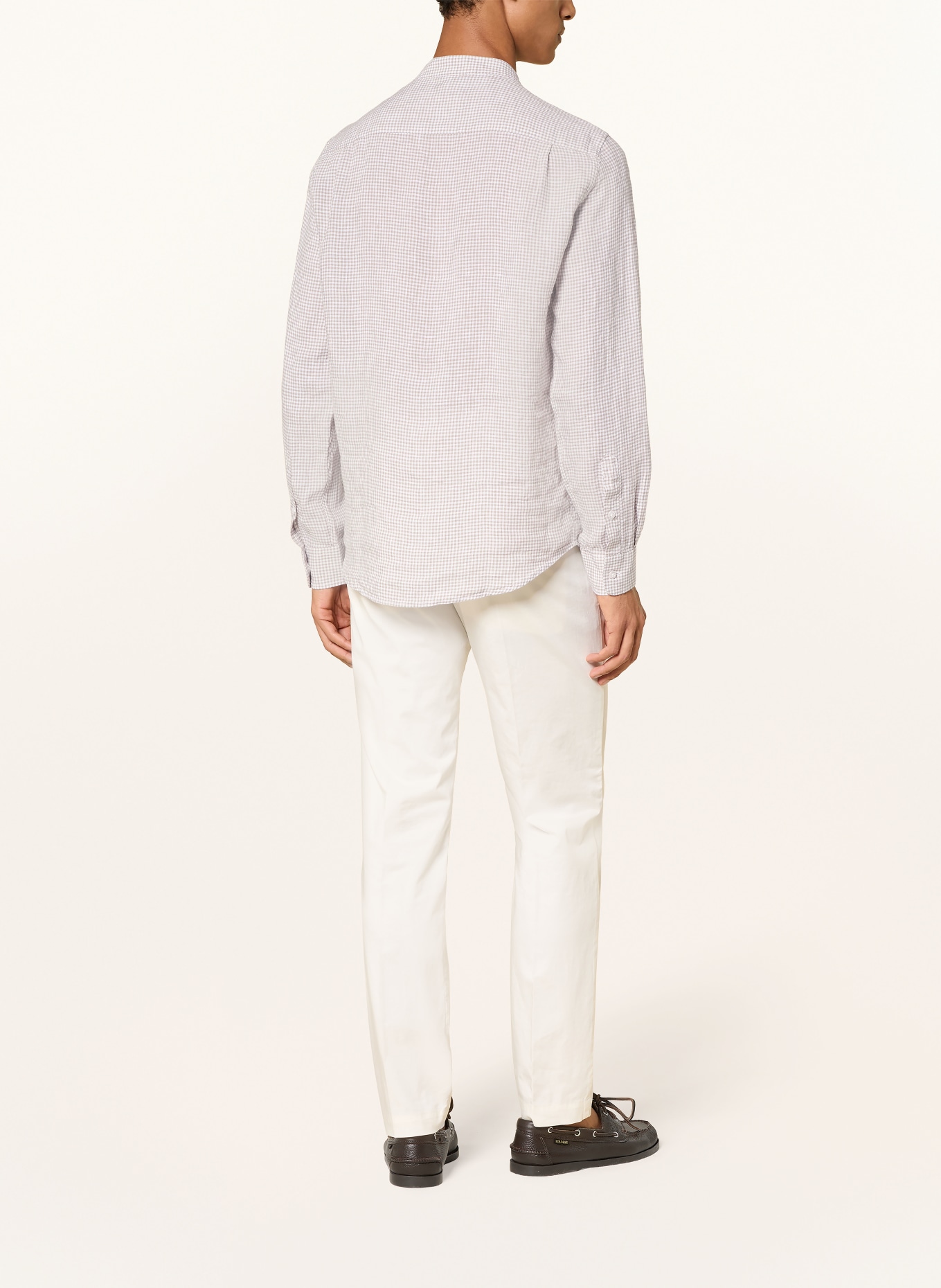 Luis Trenker Chemise en lin LUBERNET coupe classique avec col montant: MARRON CLAIR / BLANC