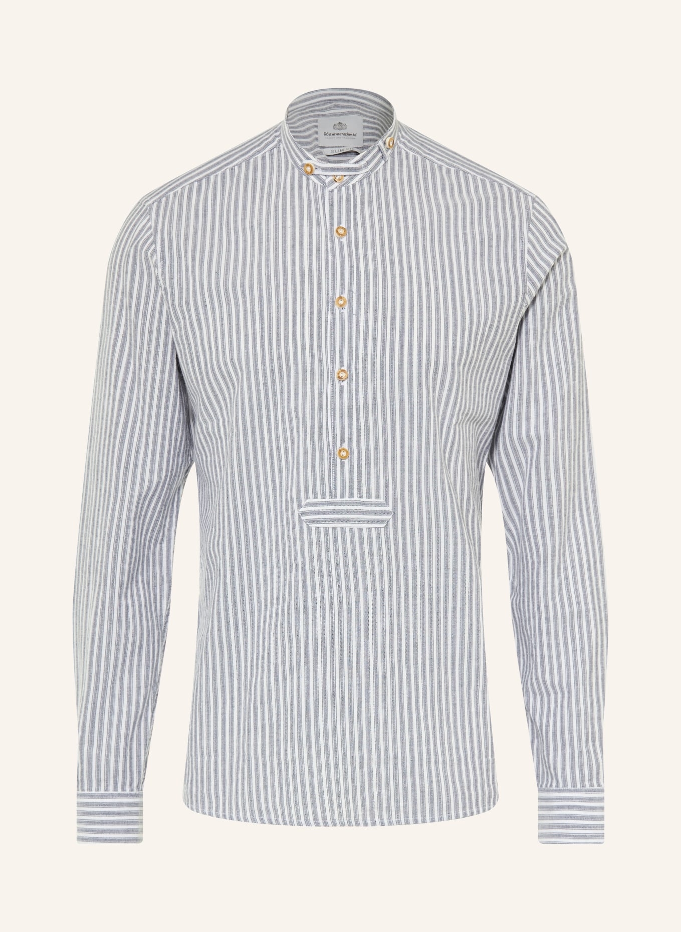 Hammerschmid Trachtemhemd Slim Fit mit Stehkragen: DUNKELBLAU / WEISS