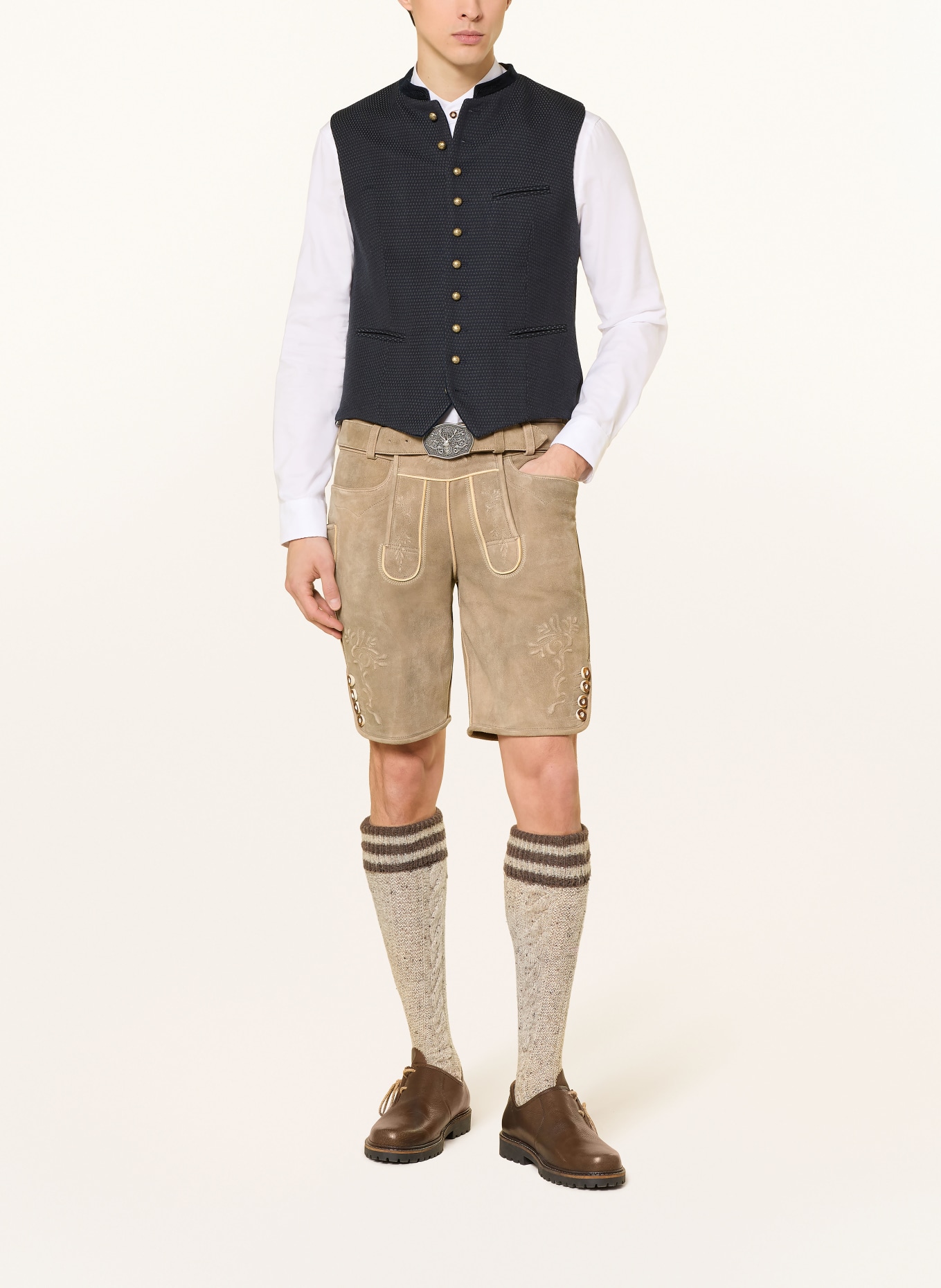 HIRSCHER Traditionele leren broek OBERAMMERGAU: BEIGE
