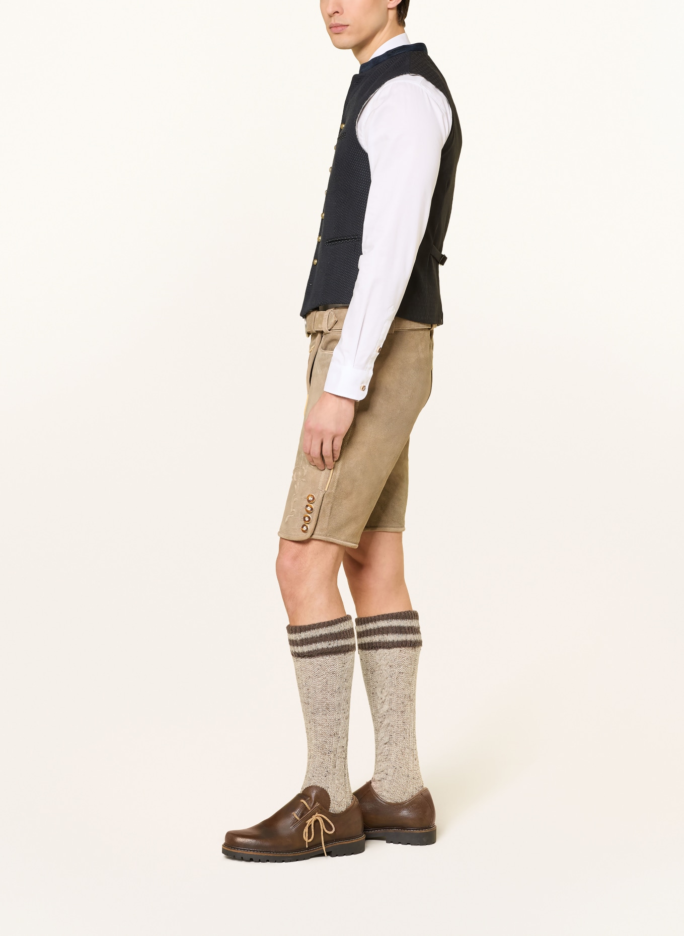 HIRSCHER Traditionele leren broek OBERAMMERGAU: BEIGE