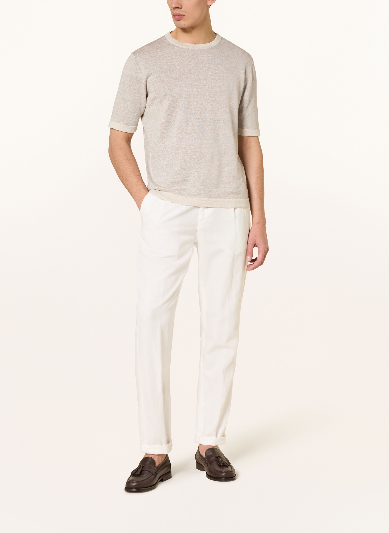 MAURIZIO BALDASSARI Strickshirt mit Leinen: HELLGRAU / CREME