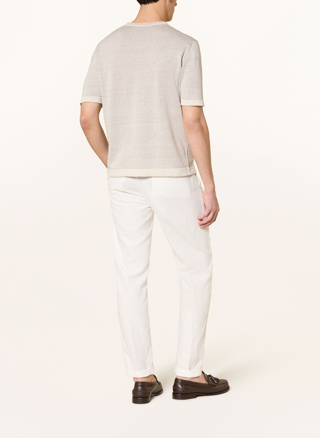 MAURIZIO BALDASSARI Strickshirt mit Leinen: HELLGRAU / CREME