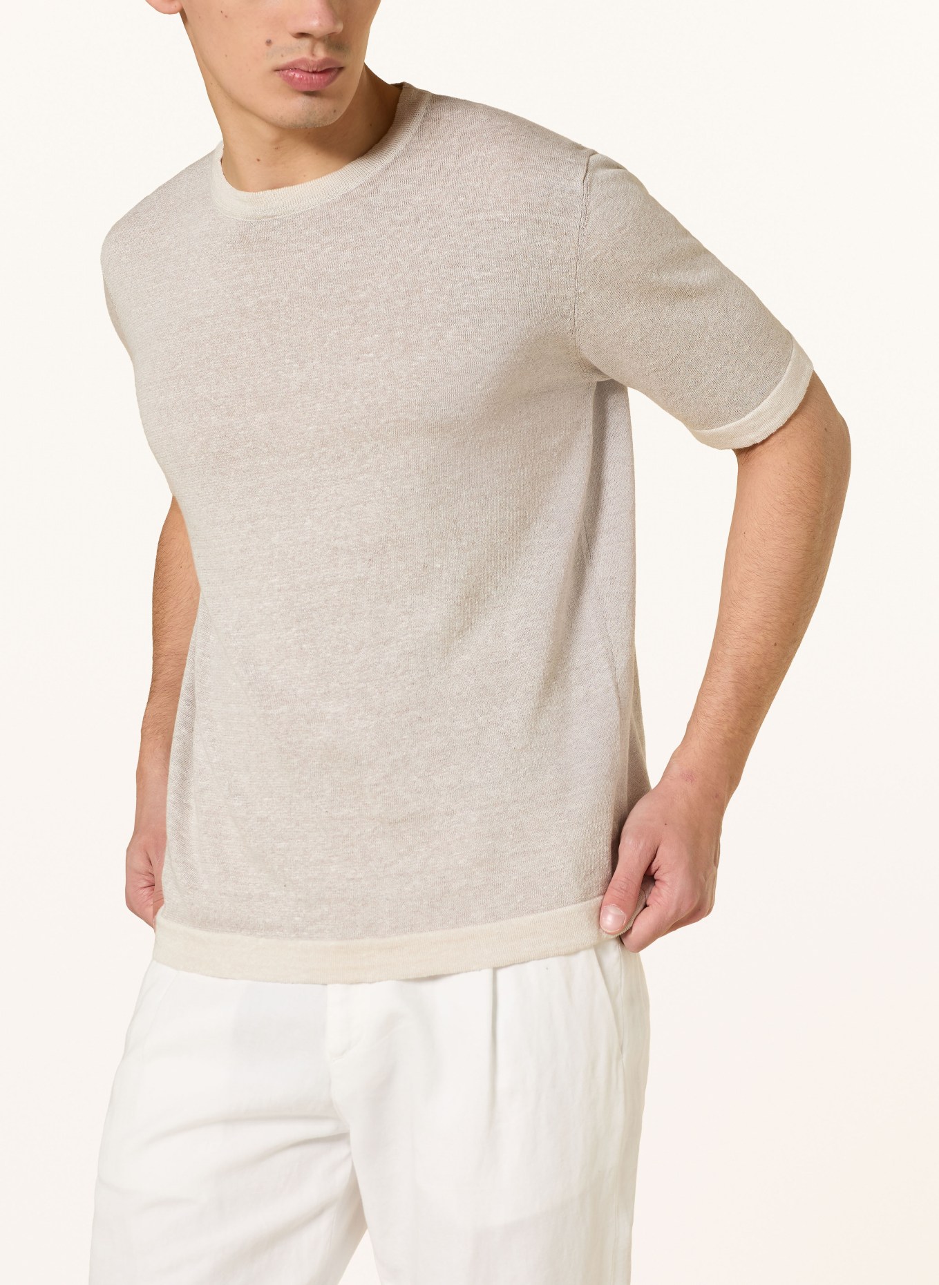 MAURIZIO BALDASSARI Strickshirt mit Leinen: HELLGRAU / CREME