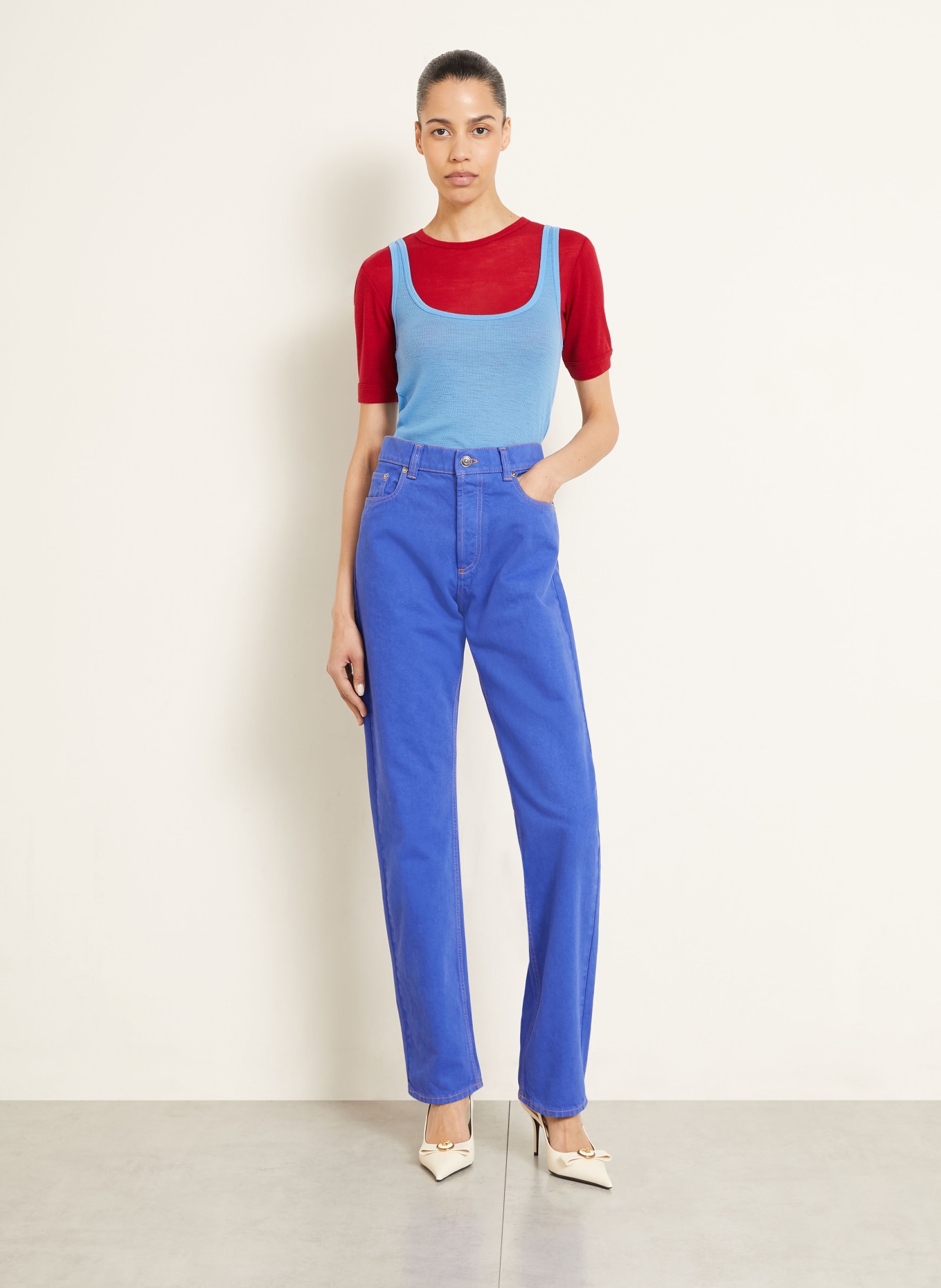 VERSACE Straight Jeans: 1DB10 SKY BLUE