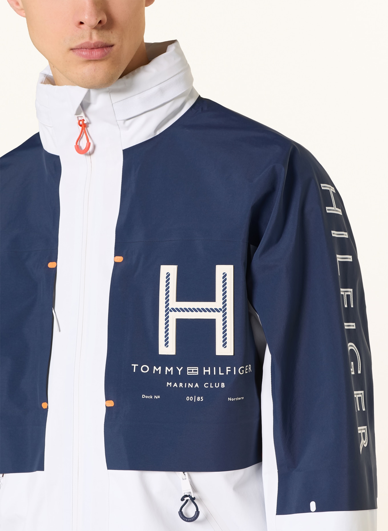 TOMMY HILFIGER Hardshell-Jacke: DUNKELBLAU / WEISS