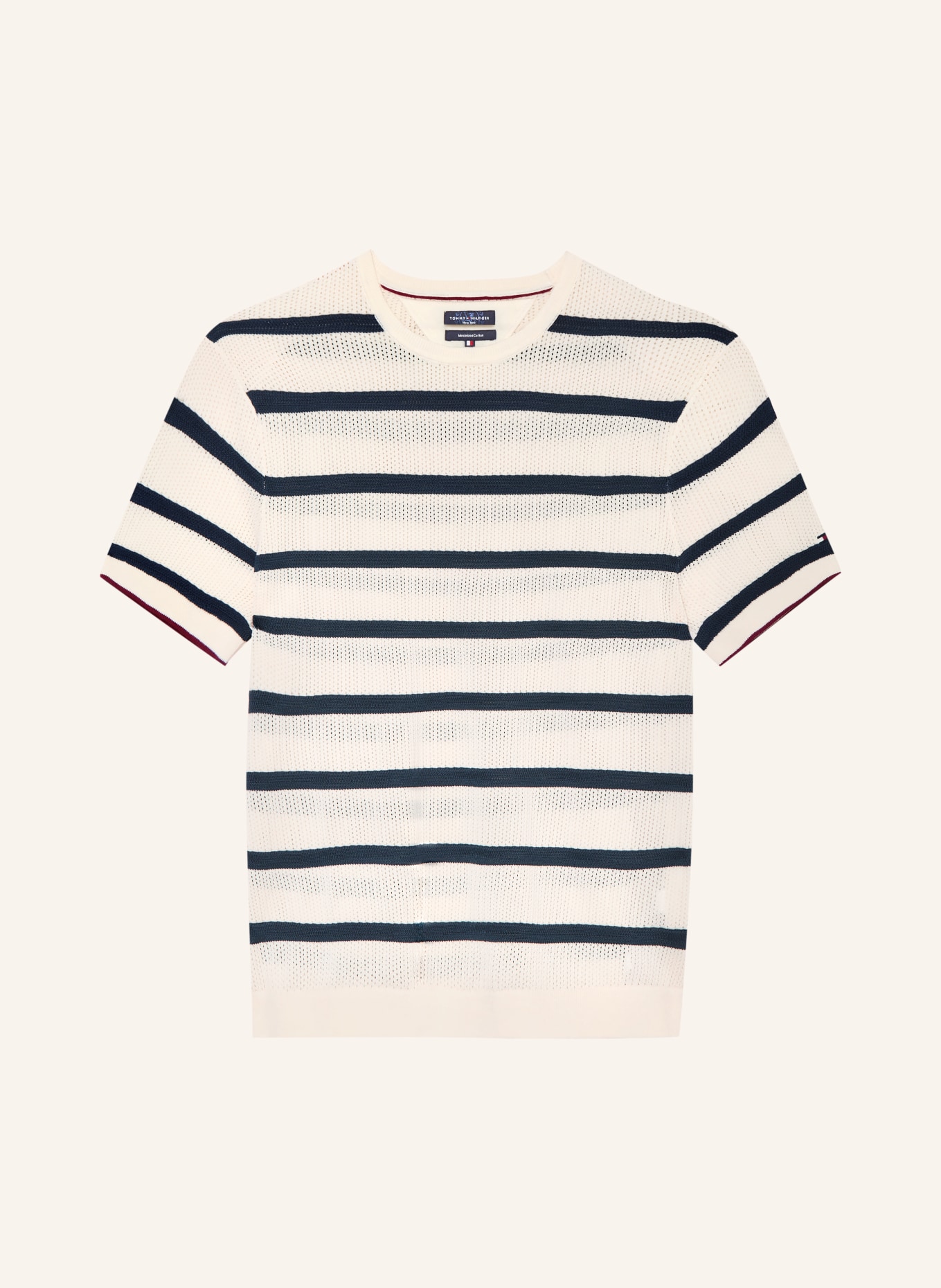 TOMMY HILFIGER Strickshirt: WEISS / DUNKELBLAU