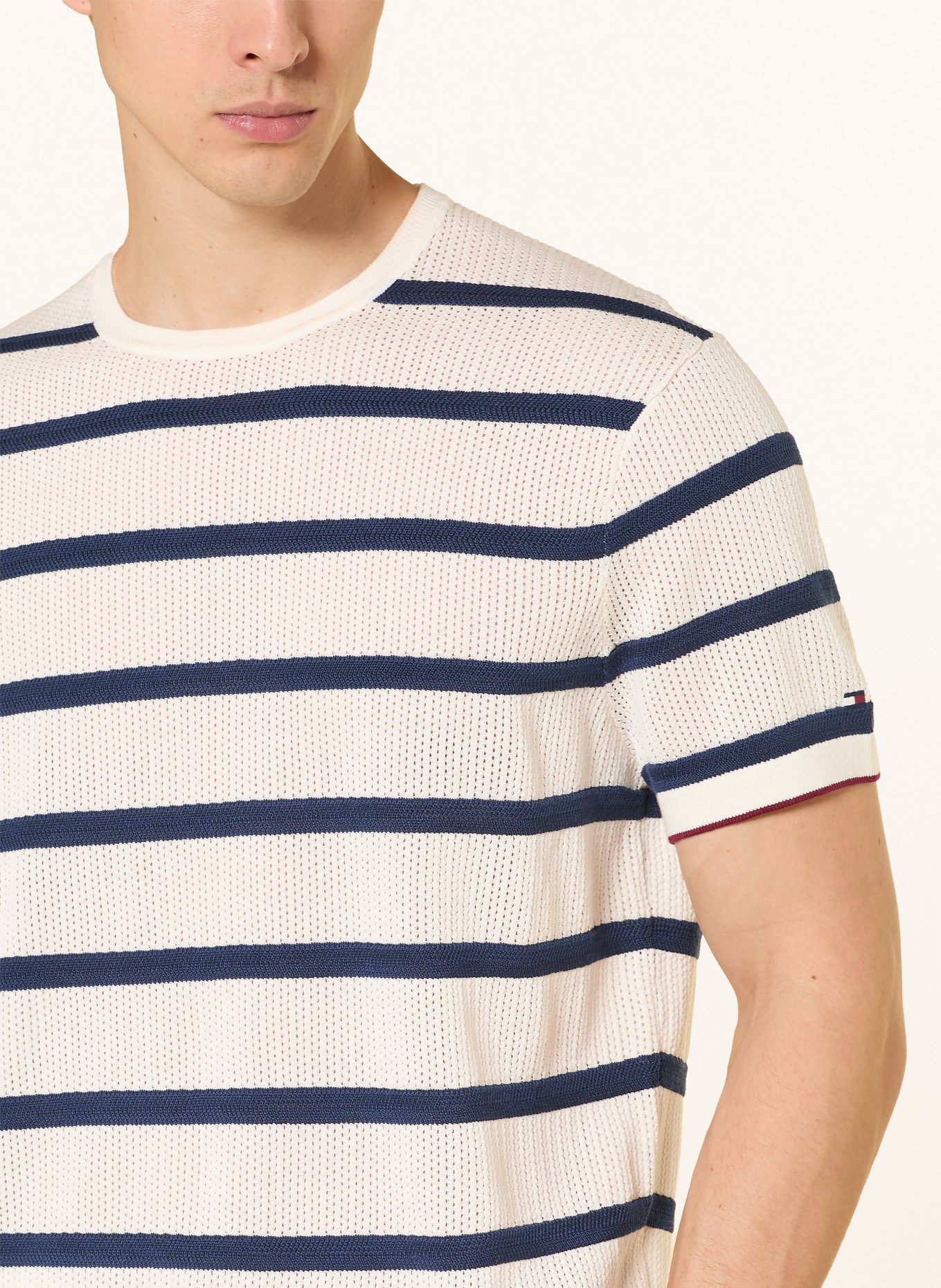 TOMMY HILFIGER Strickshirt: WEISS / DUNKELBLAU