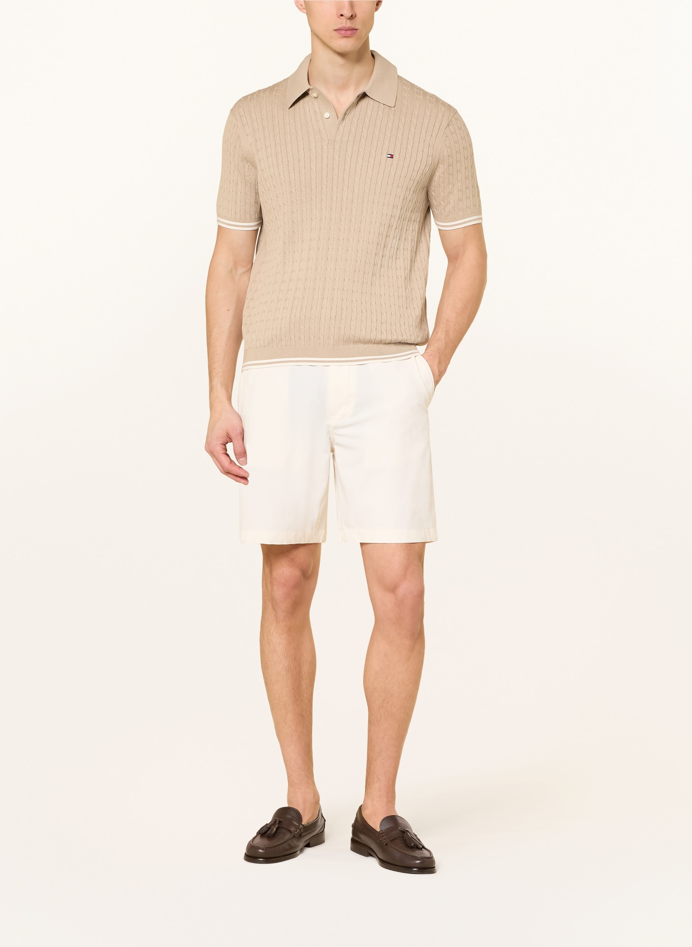 TOMMY HILFIGER Strick-Poloshirt: HELLBRAUN