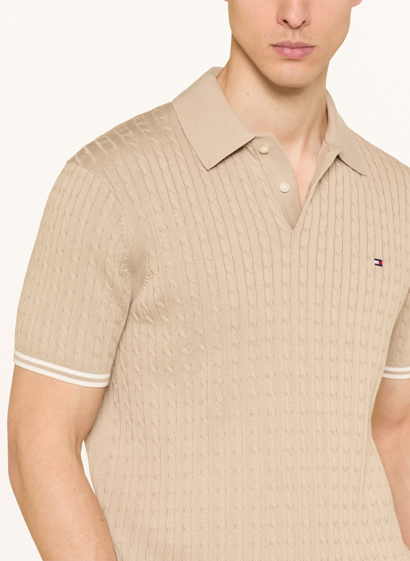 TOMMY HILFIGER Strick-Poloshirt: HELLBRAUN