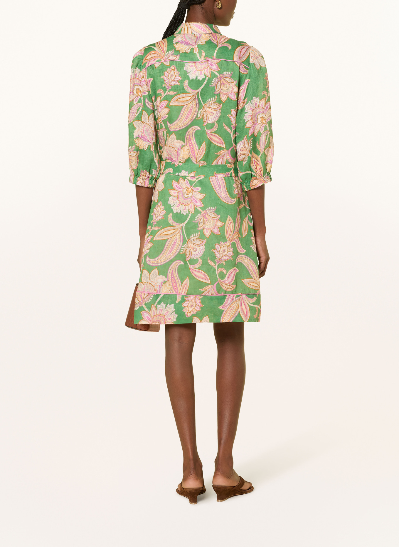 dea kudibal MARYDEA linen shirt dress with 3/4 sleeves: GREEN / DUSKY PINK / BEIGE