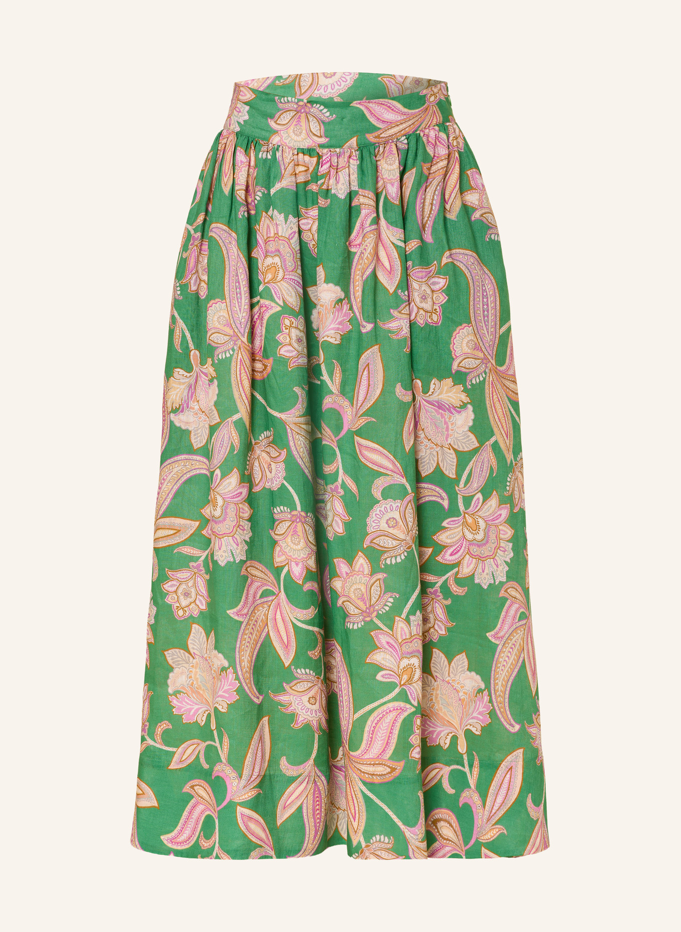 dea kudibal Spódnica z lnu EDDADEA: ZIELONY / MOCNORÓŻOWY / CIEMNOPOMARAŃCZOWY