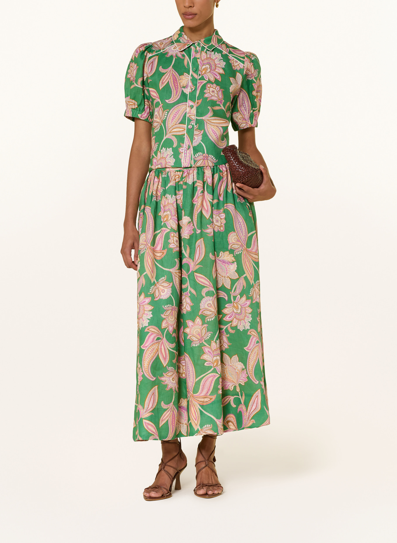 dea kudibal Spódnica z lnu EDDADEA: ZIELONY / MOCNORÓŻOWY / CIEMNOPOMARAŃCZOWY