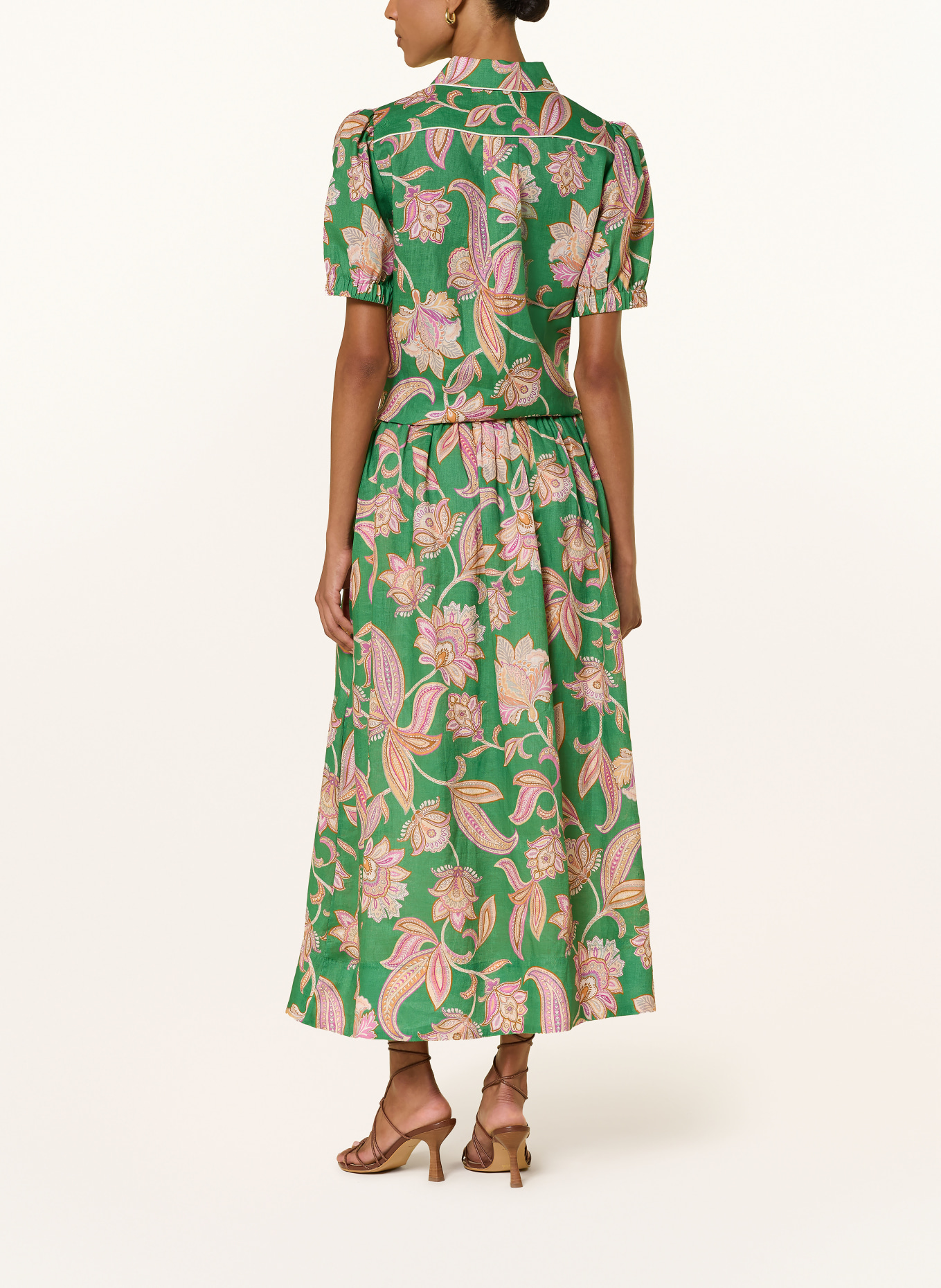 dea kudibal Spódnica z lnu EDDADEA: ZIELONY / MOCNORÓŻOWY / CIEMNOPOMARAŃCZOWY