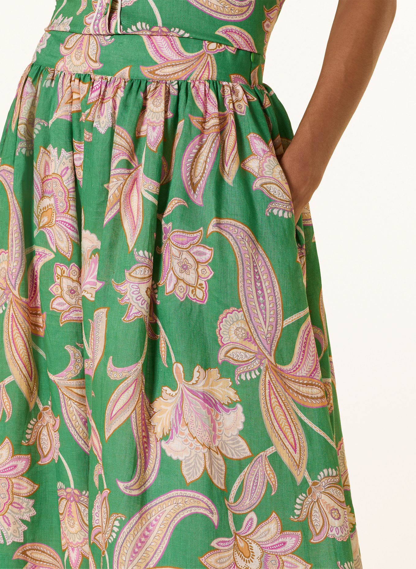 dea kudibal Spódnica z lnu EDDADEA: ZIELONY / MOCNORÓŻOWY / CIEMNOPOMARAŃCZOWY