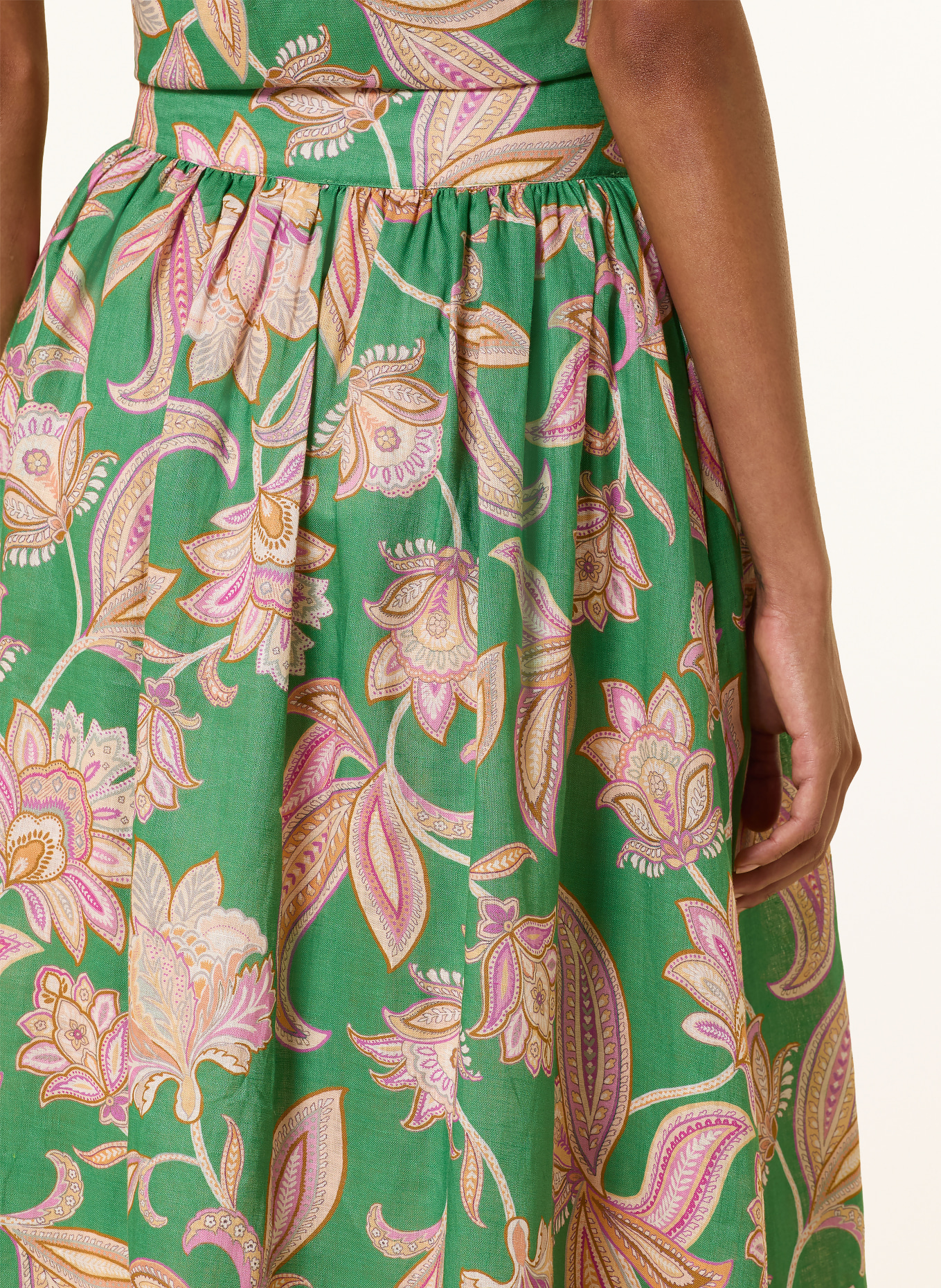 dea kudibal Spódnica z lnu EDDADEA: ZIELONY / MOCNORÓŻOWY / CIEMNOPOMARAŃCZOWY