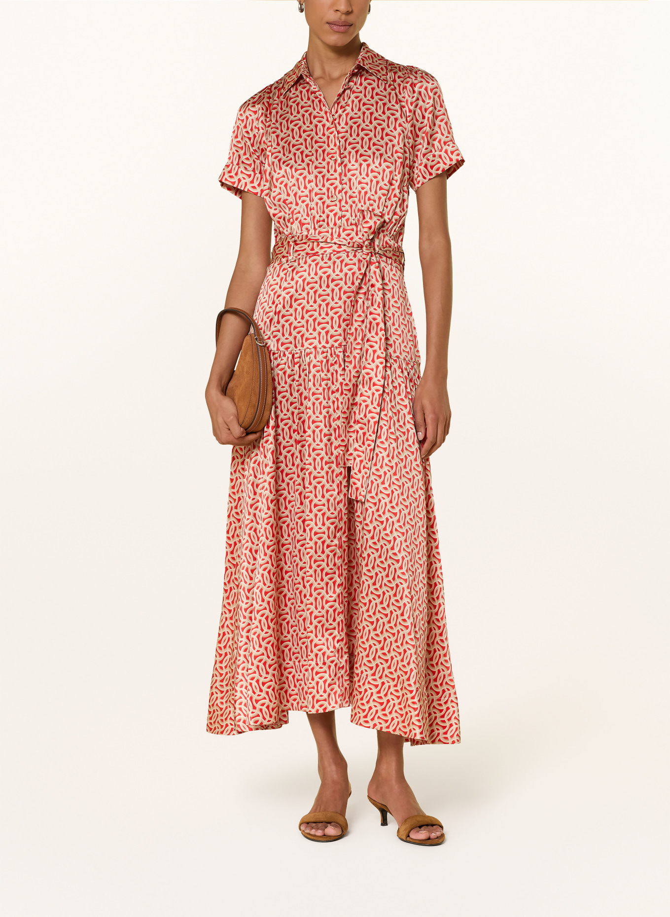 dea kudibal Hedvábné šaty LUNADEA: ČERVENÁ / VELBLOUDÍ / BÉŽOVÁ