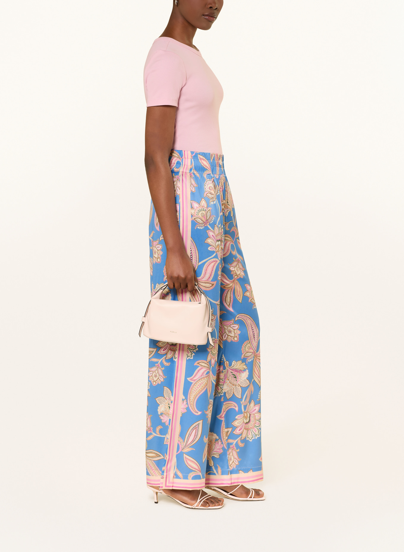 dea kudibal Seidenhose MARGODEA mit Galonstreifen: HELLBLAU / ROSA / BEIGE