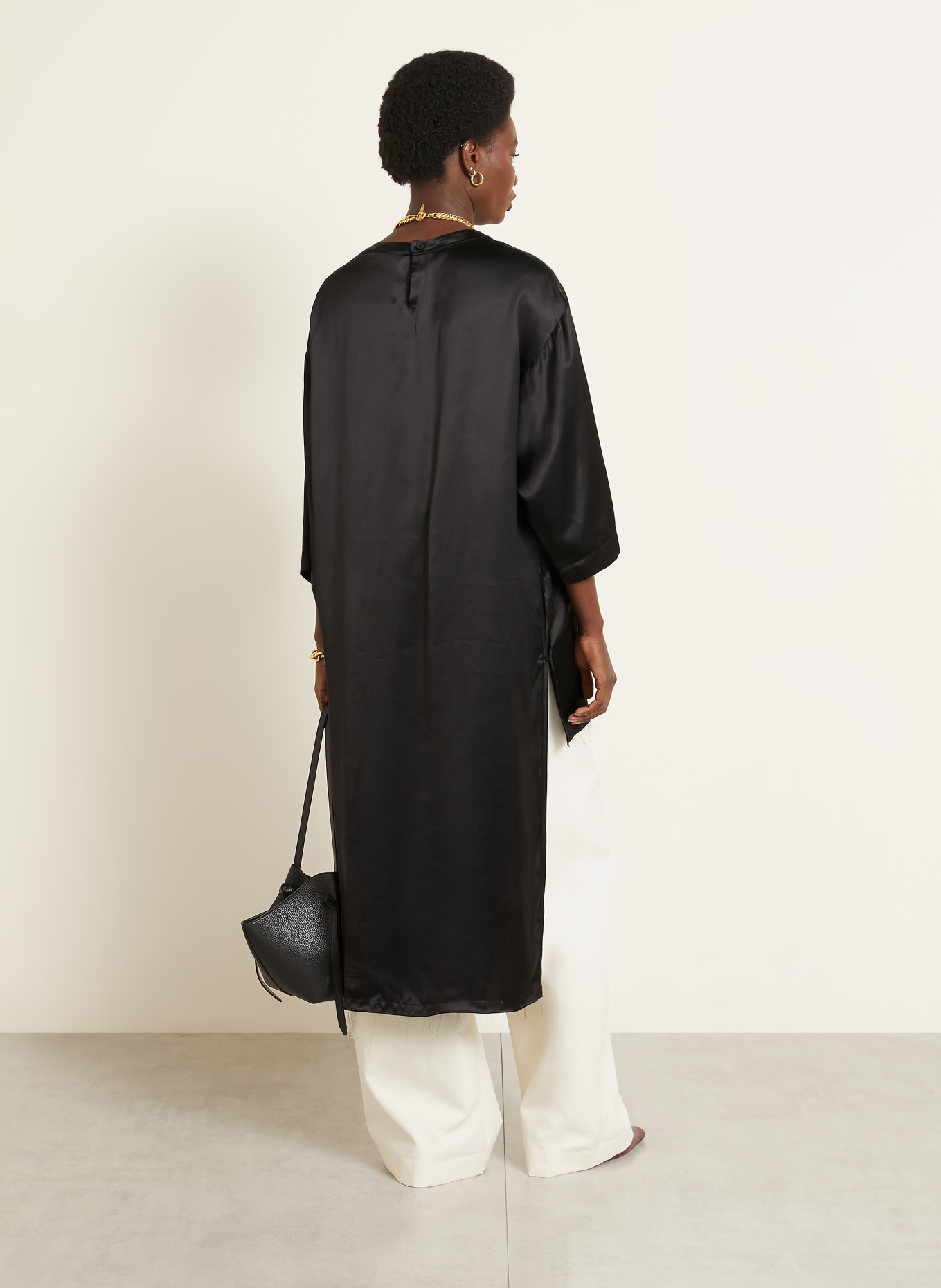 DARKPARK TARA Satin Blouse with 3/4 Sleeves: BLACK