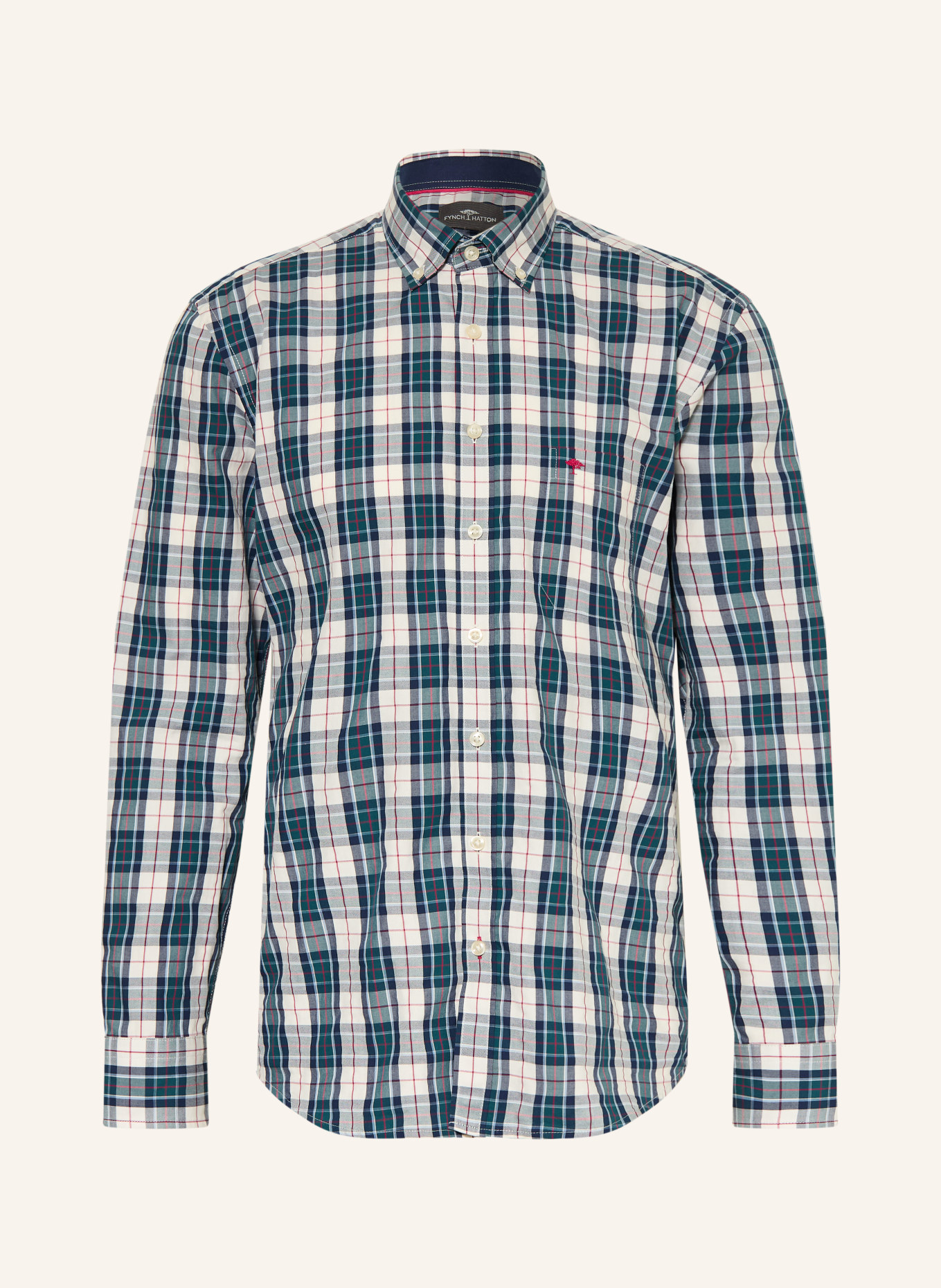 FYNCH-HATTON Hemd Comfort Fit: CREME / GRÜN / DUNKELBLAU