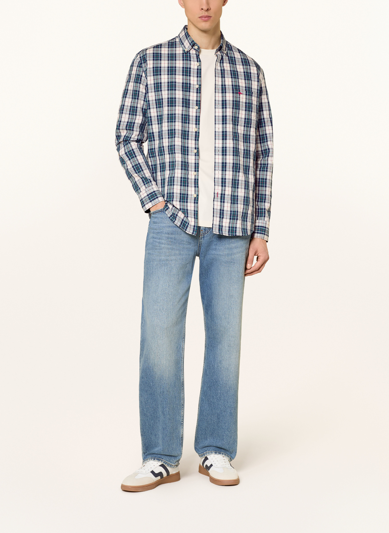 FYNCH-HATTON Hemd Comfort Fit: CREME / GRÜN / DUNKELBLAU