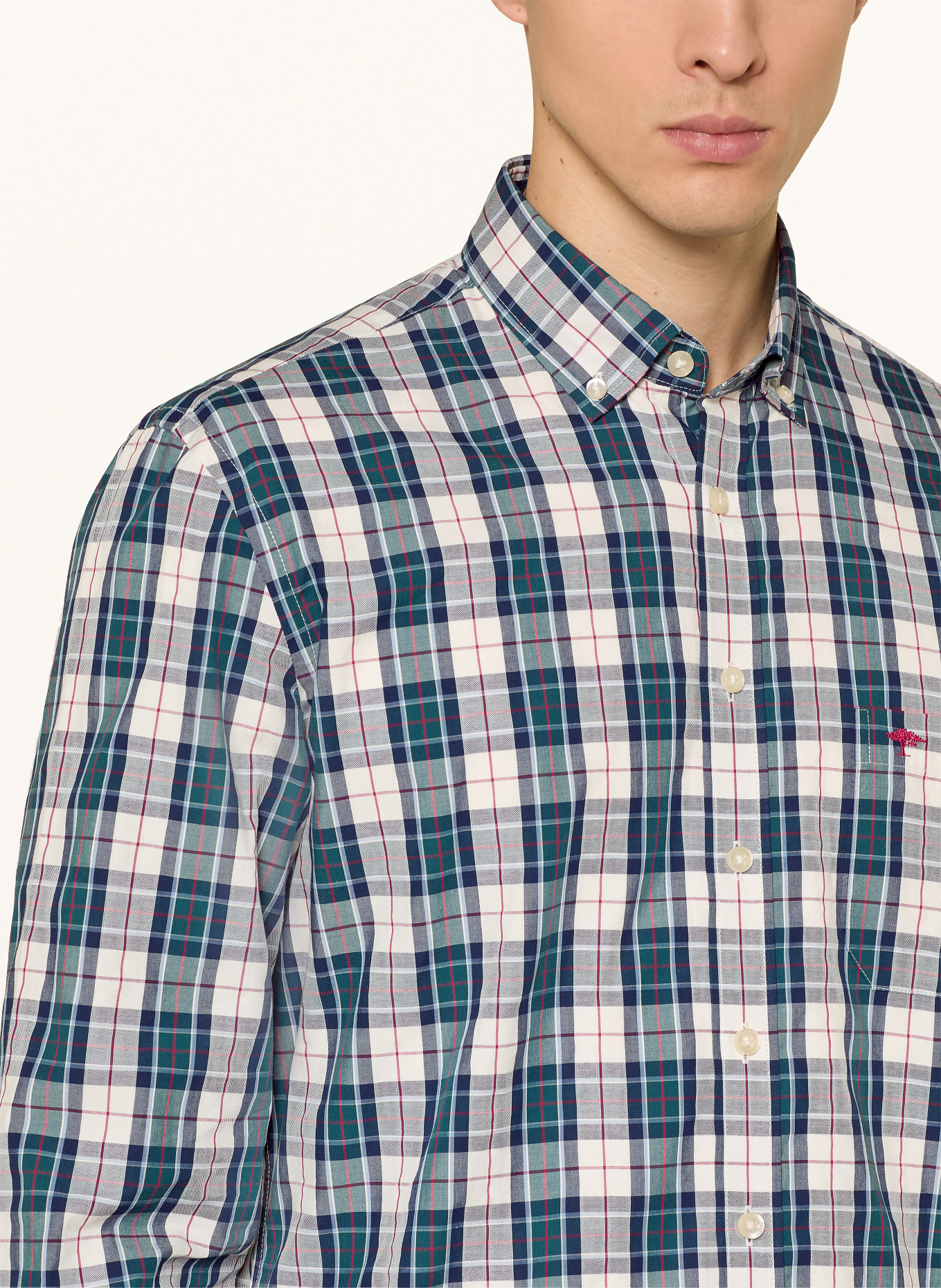 FYNCH-HATTON Hemd Comfort Fit: CREME / GRÜN / DUNKELBLAU