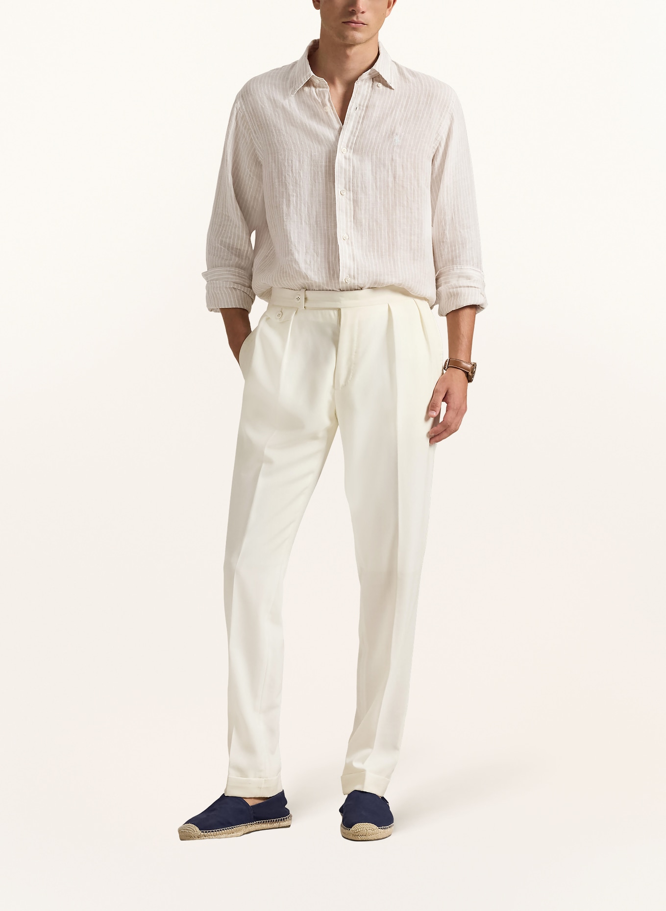 POLO RALPH LAUREN Custom Fit linen shirt: BEIGE / ECRU