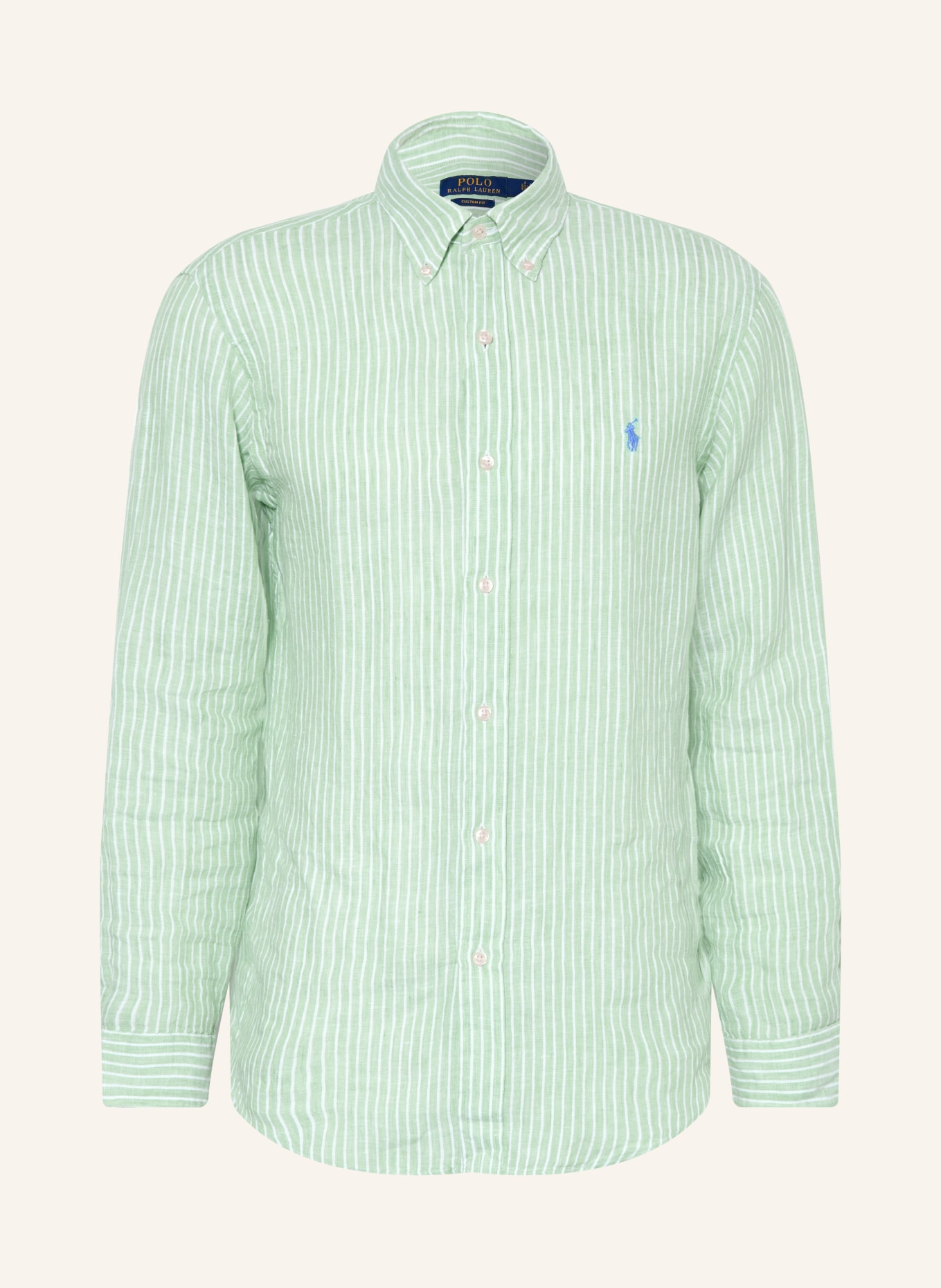 POLO RALPH LAUREN Leinenhemd Custom Fit: HELLGRÜN / WEISS
