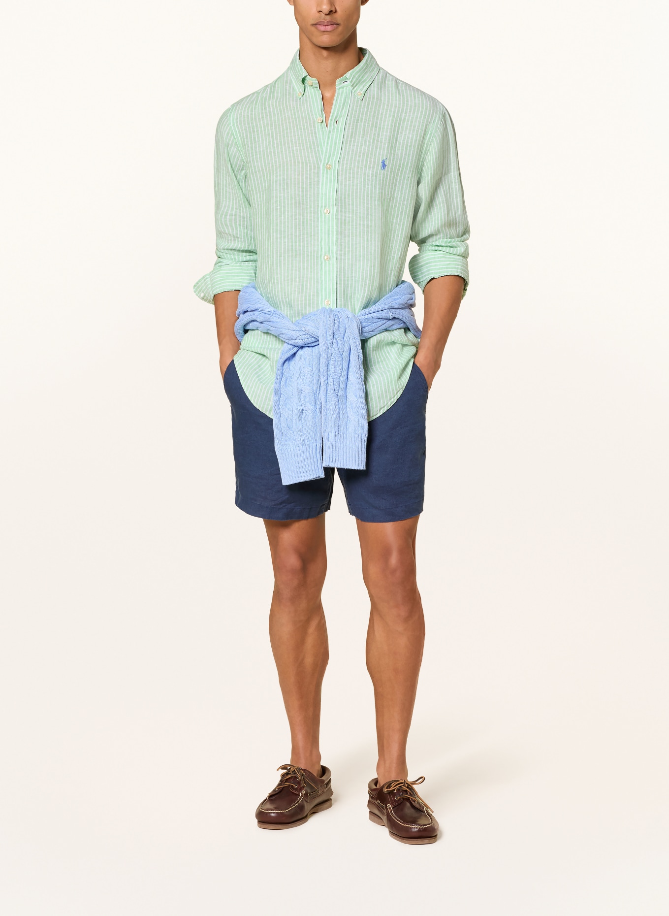 POLO RALPH LAUREN Leinenhemd Custom Fit: HELLGRÜN / WEISS