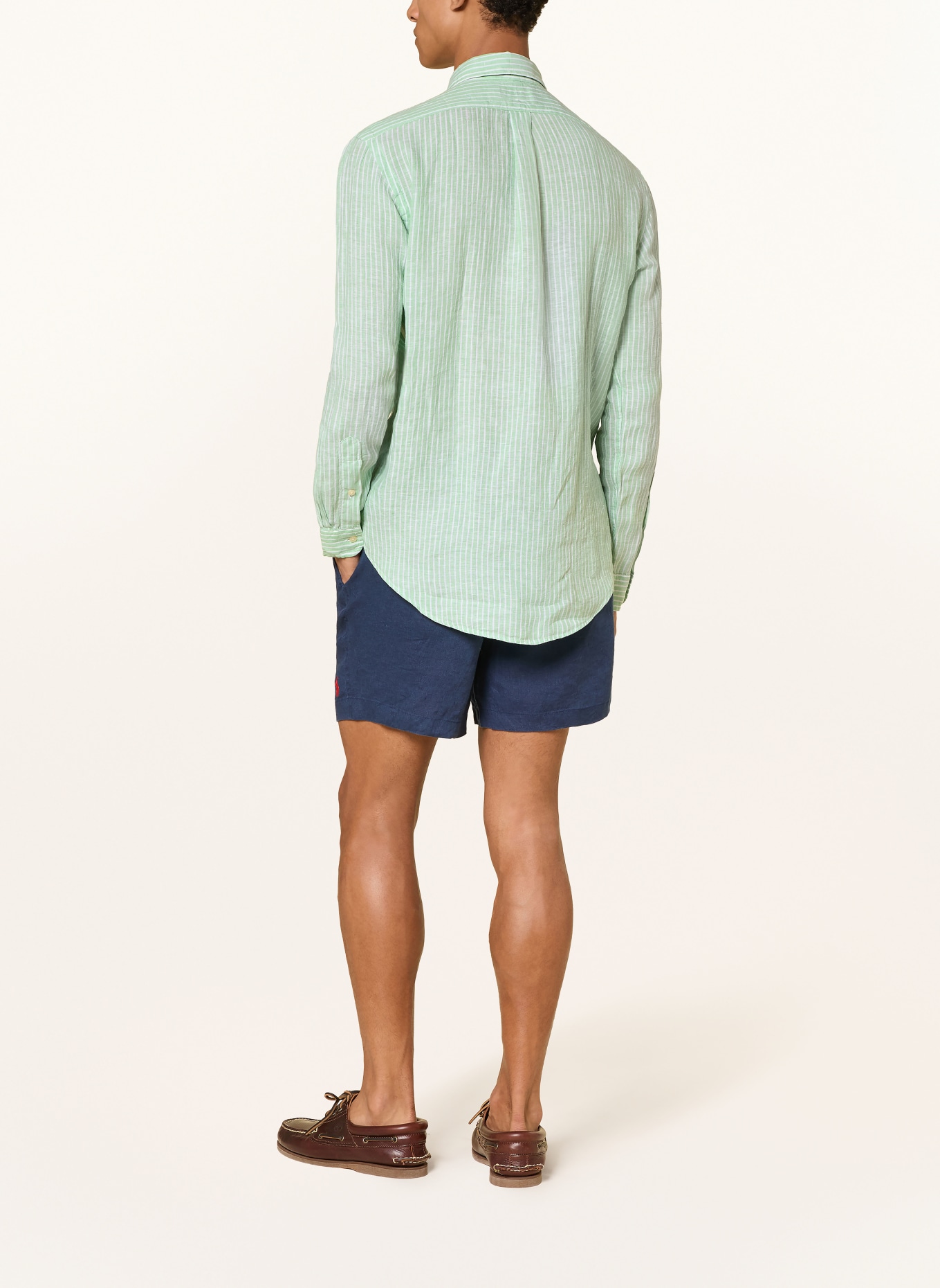 POLO RALPH LAUREN Leinenhemd Custom Fit: HELLGRÜN / WEISS