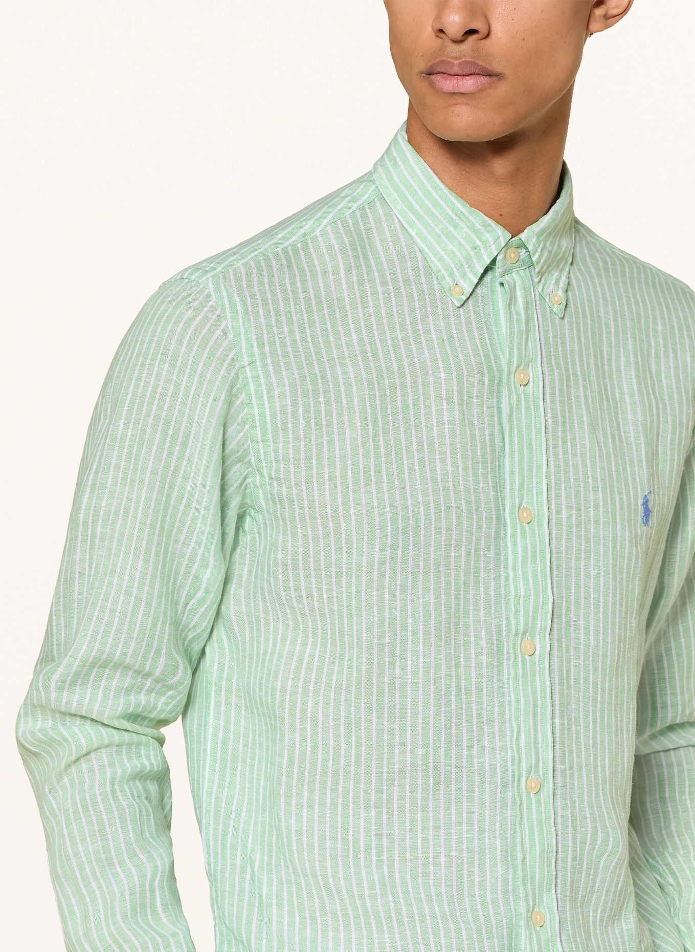 POLO RALPH LAUREN Leinenhemd Custom Fit: HELLGRÜN / WEISS