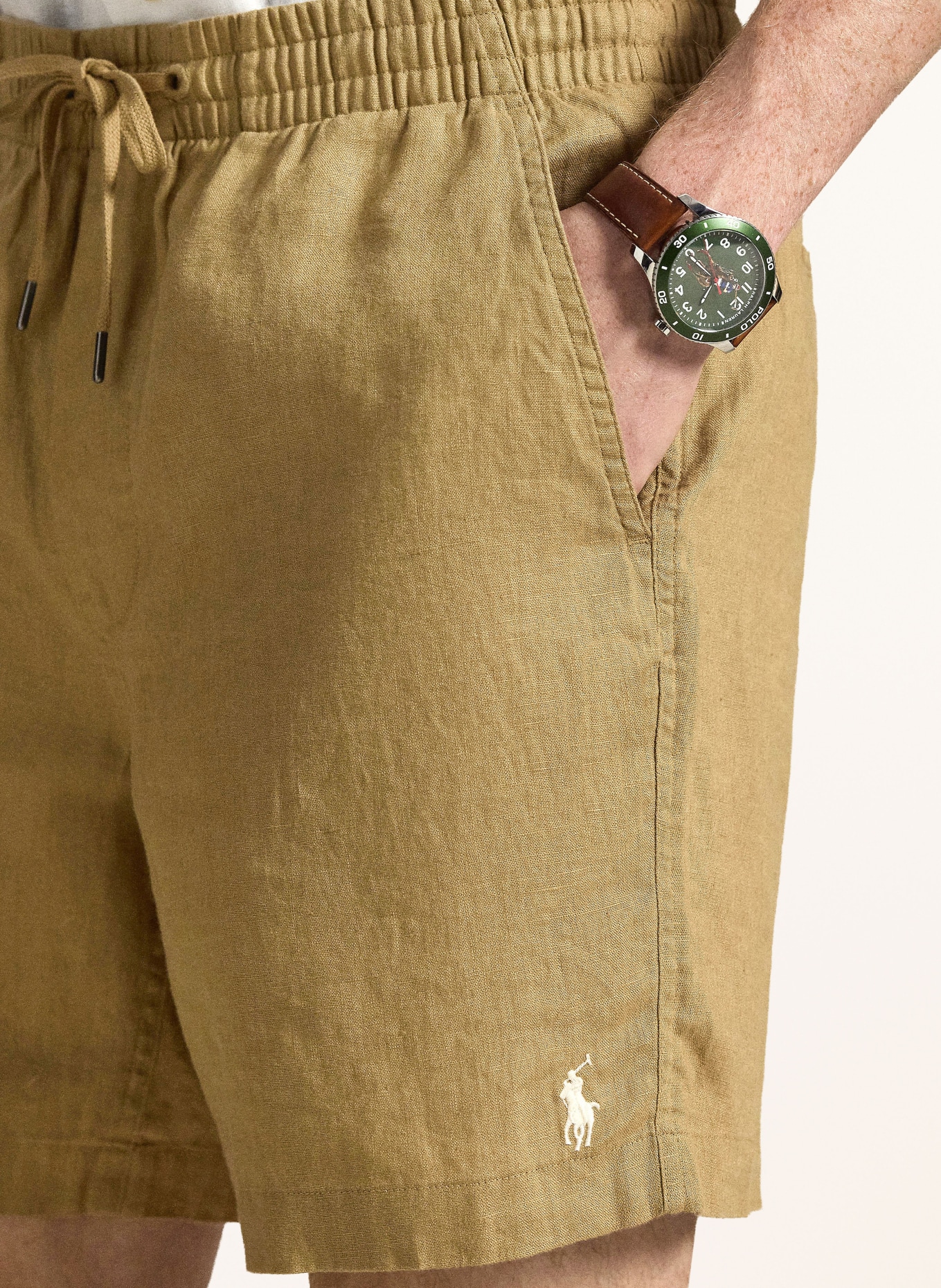 POLO RALPH LAUREN lněné šortky: VELBLOUDÍ