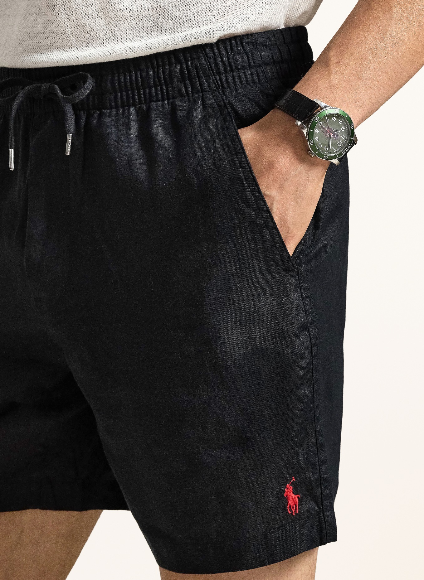 POLO RALPH LAUREN lněné šortky: ČERNÁ