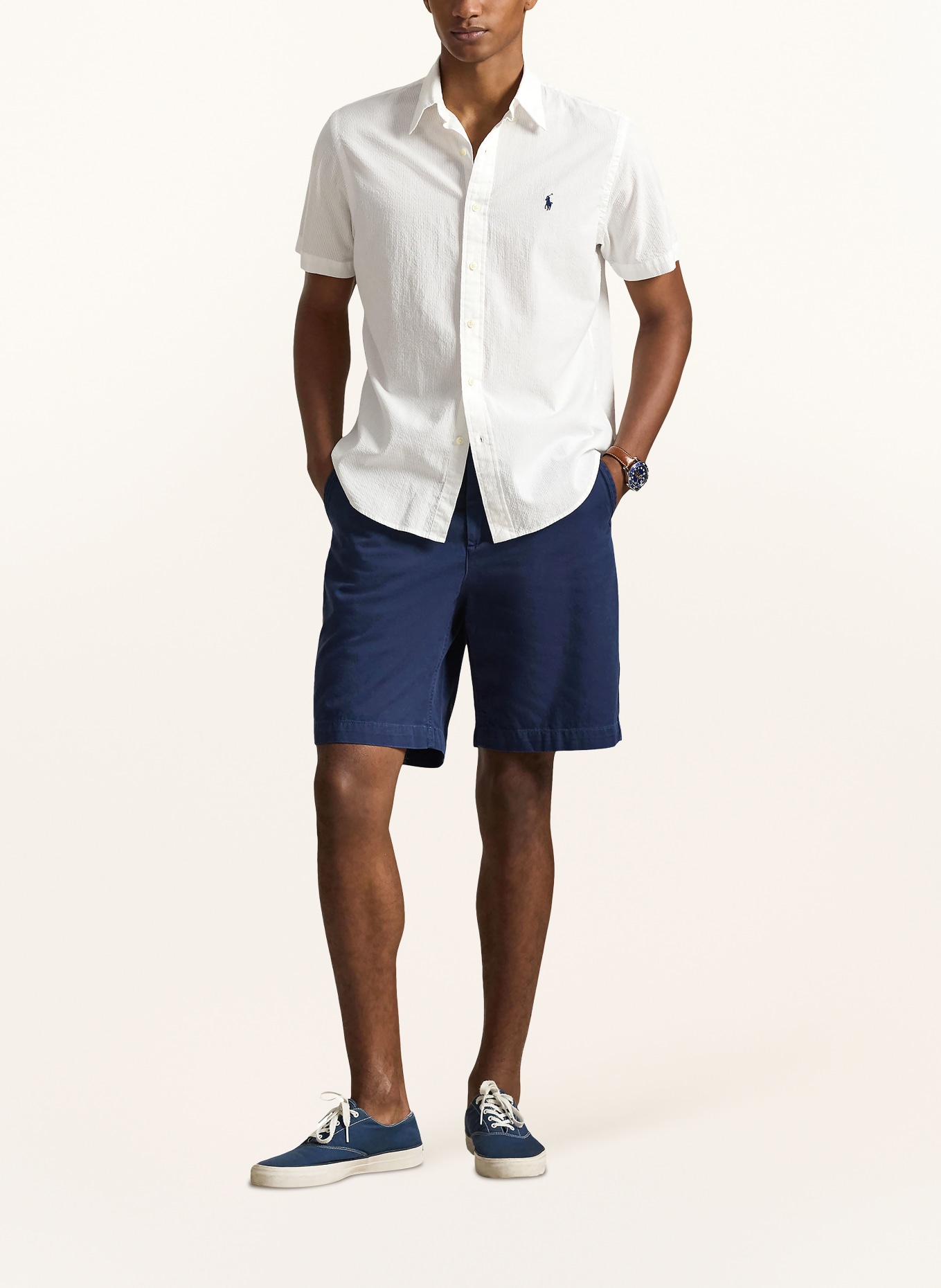 POLO RALPH LAUREN Overhemd met korte mouwen, Custom Fit: WIT / DONKERBLAUW