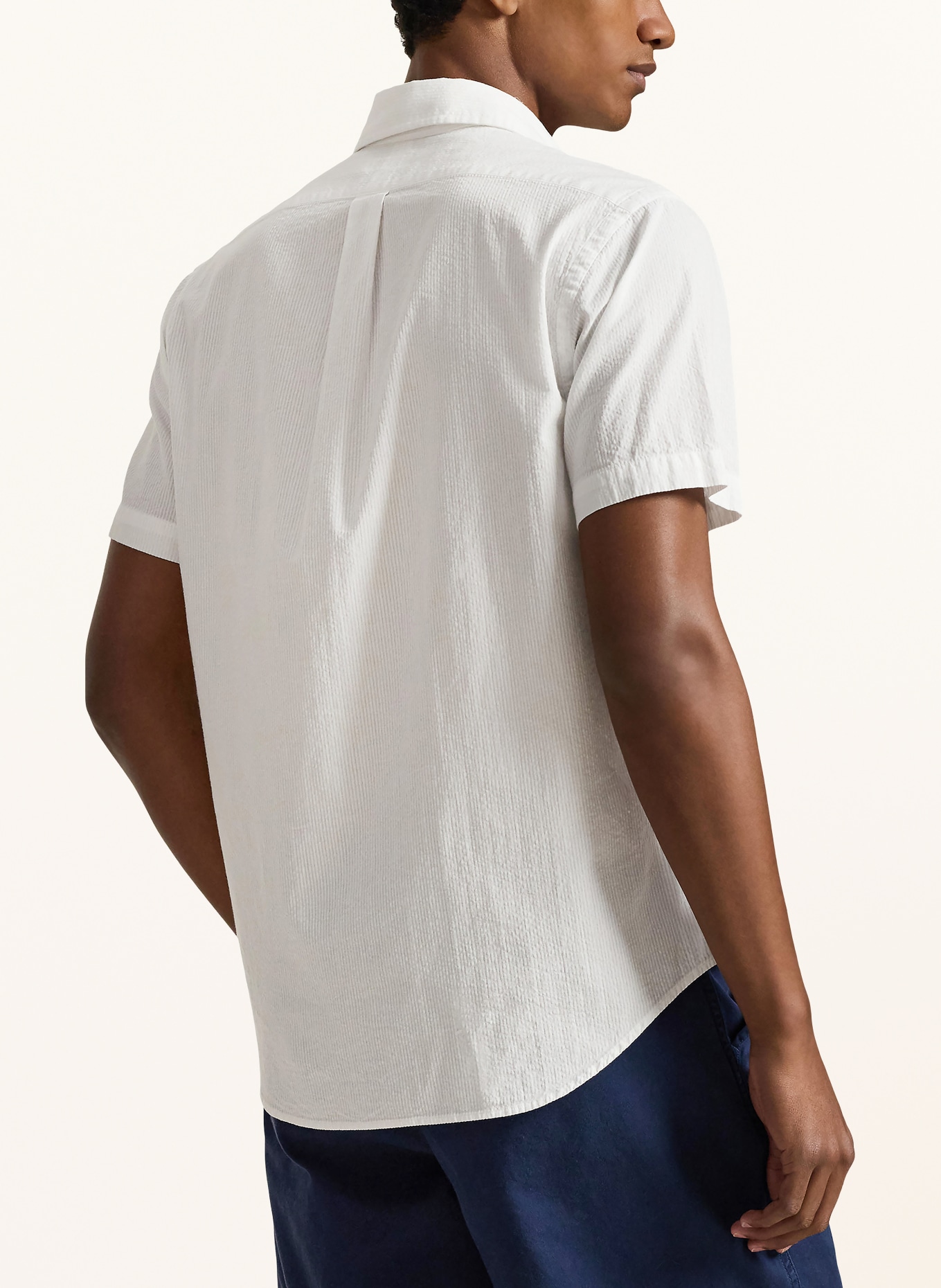 POLO RALPH LAUREN Overhemd met korte mouwen, Custom Fit: WIT / DONKERBLAUW