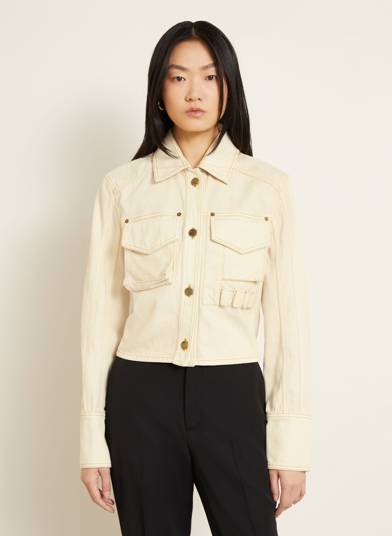 BALMAIN Jeansjacke: 6DQ BLEU JEAN BEIGE