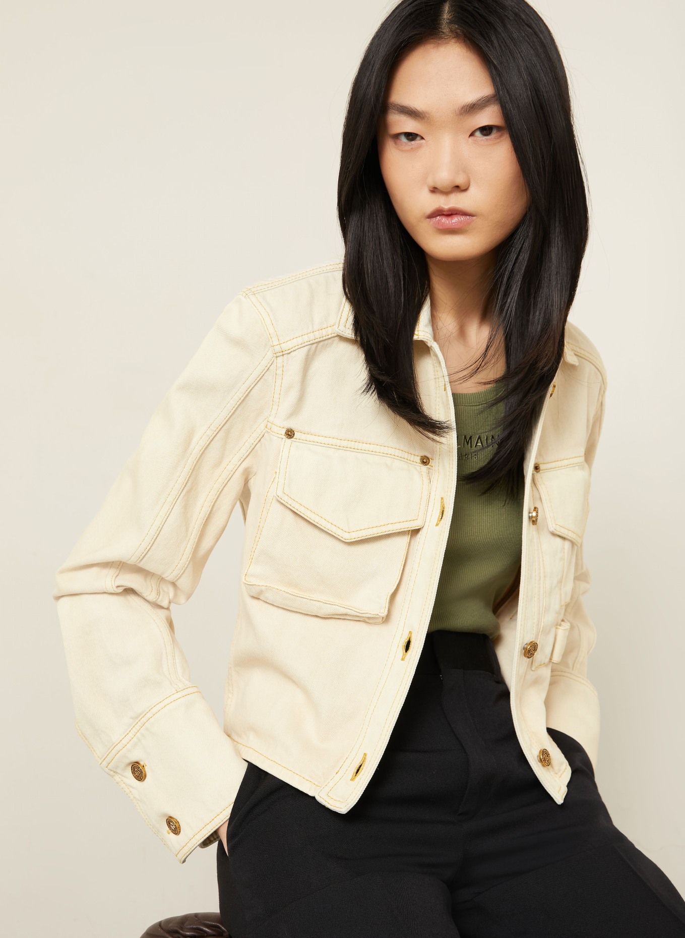 BALMAIN Jeansjacke: 6DQ BLEU JEAN BEIGE