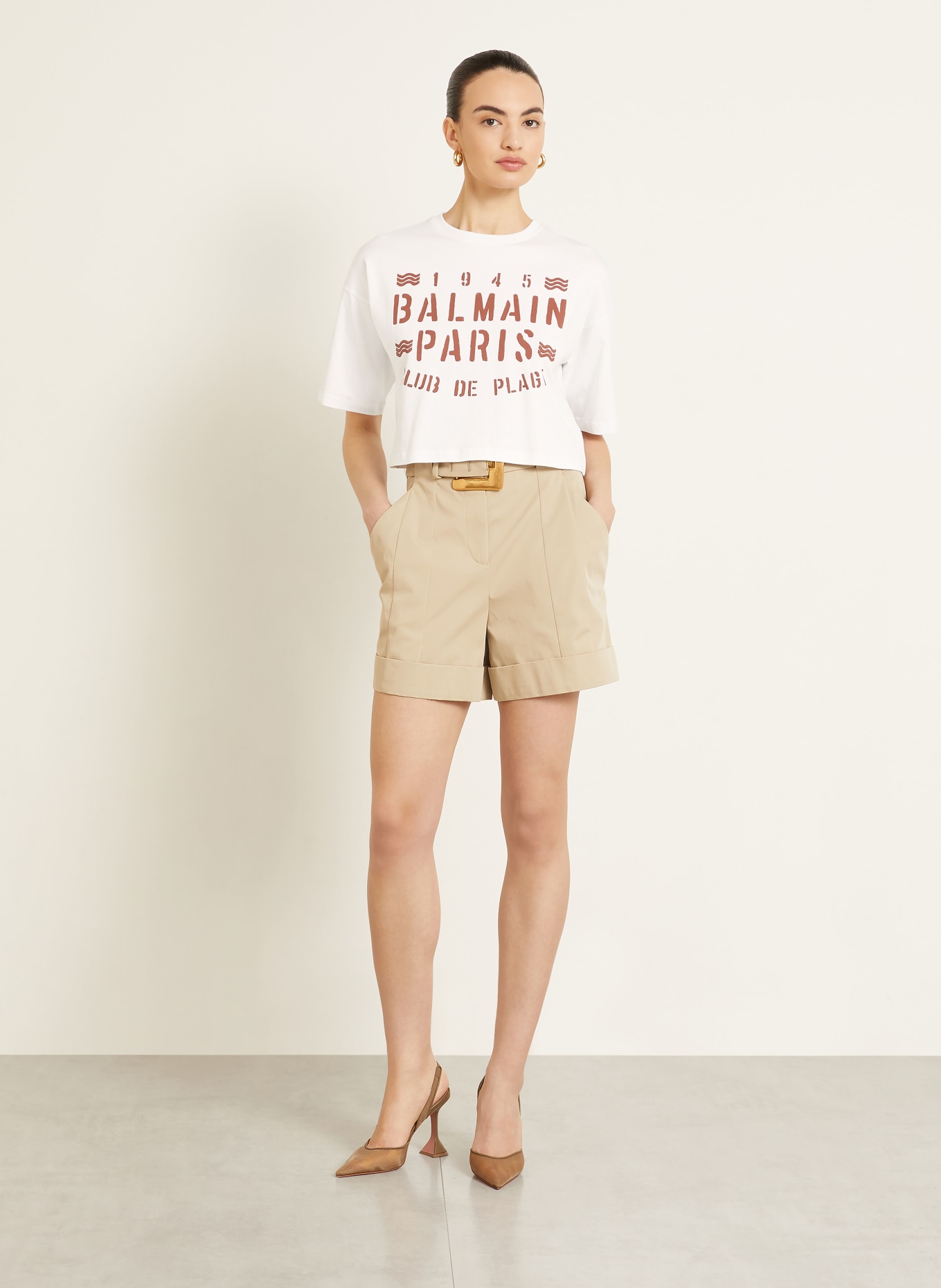 BALMAIN T-Shirt: WEISS / DUNKELBRAUN