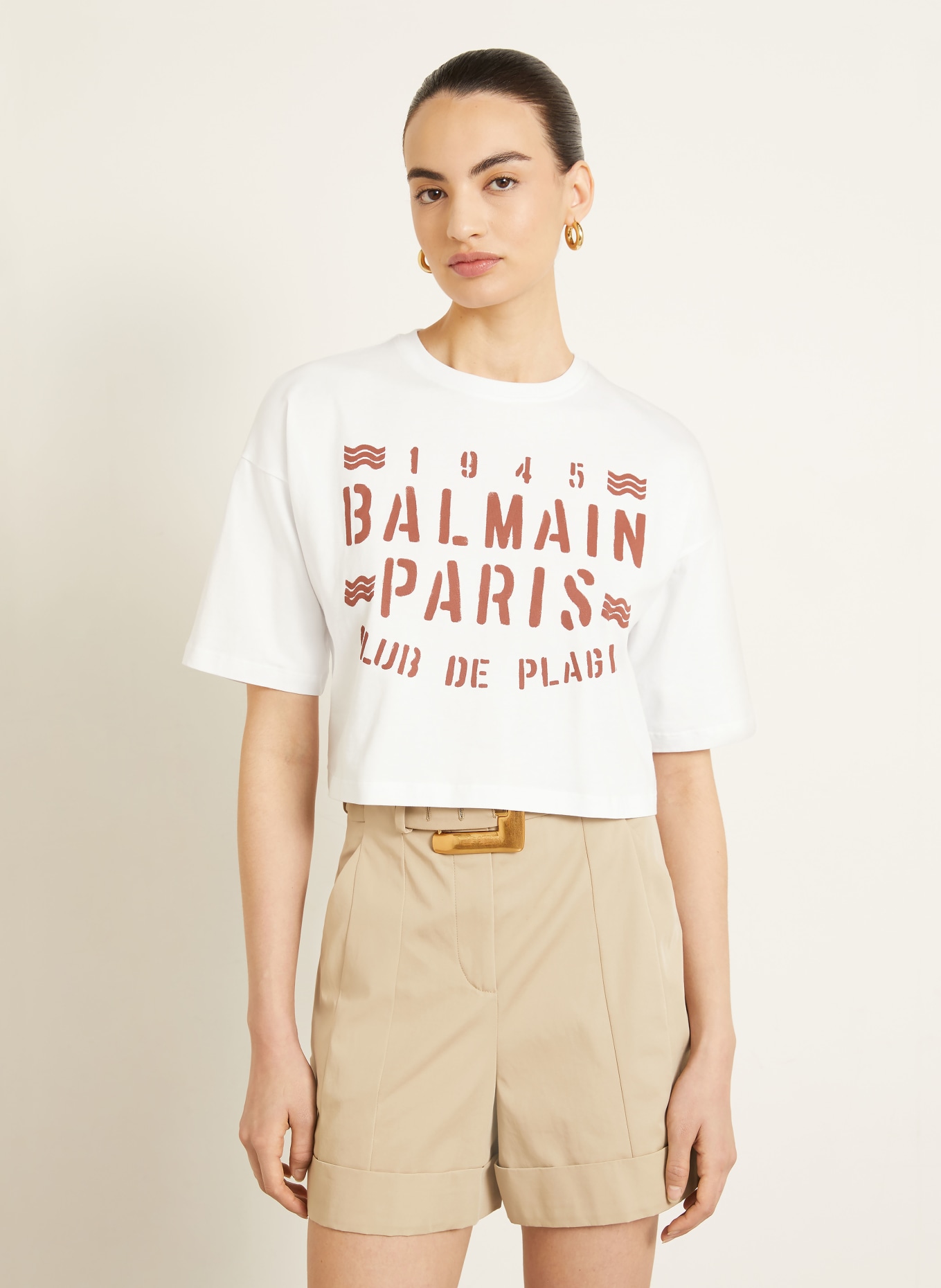 BALMAIN T-Shirt: WEISS / DUNKELBRAUN