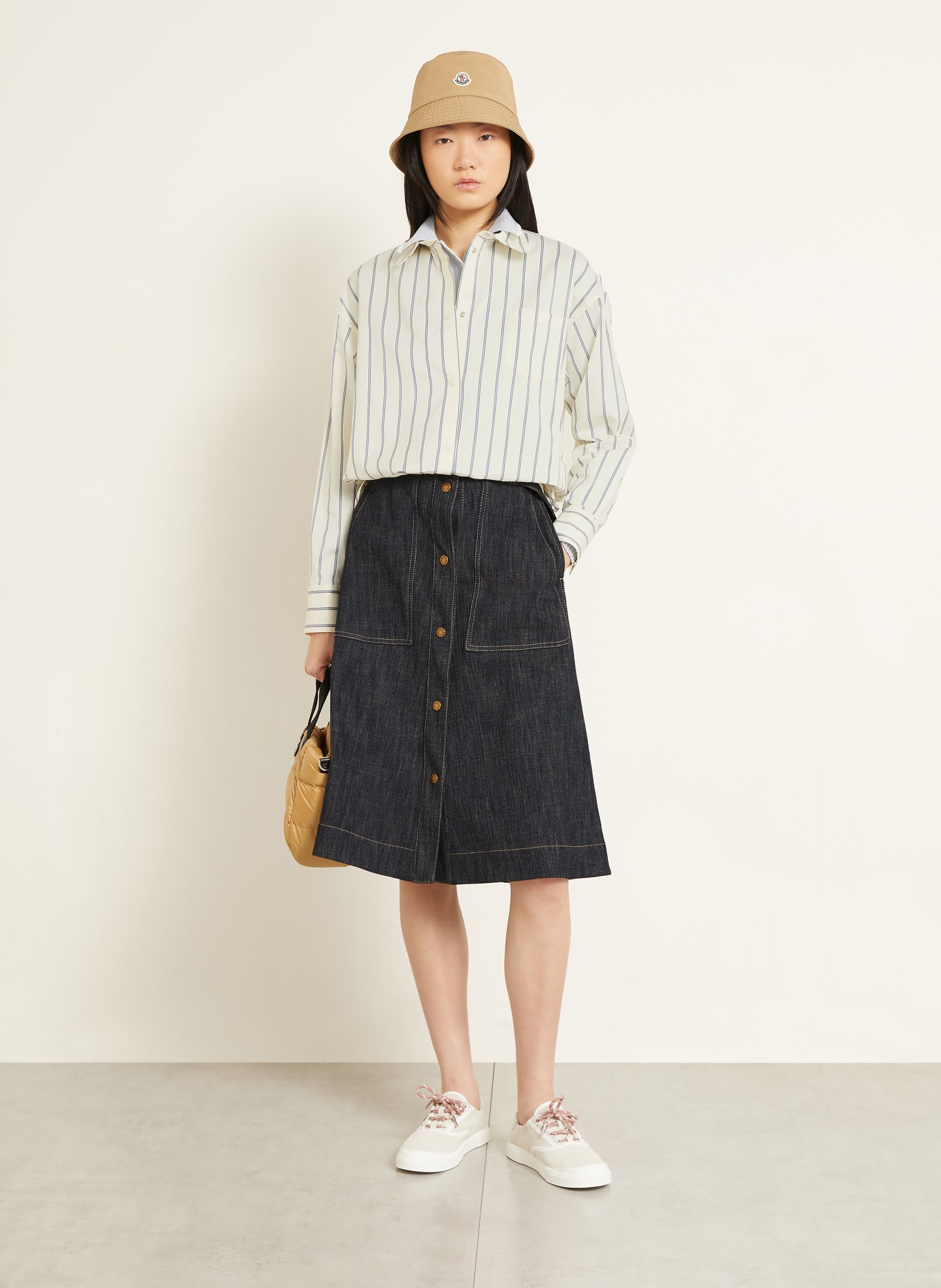 MONCLER Hemdbluse: BEIGE / BLAU